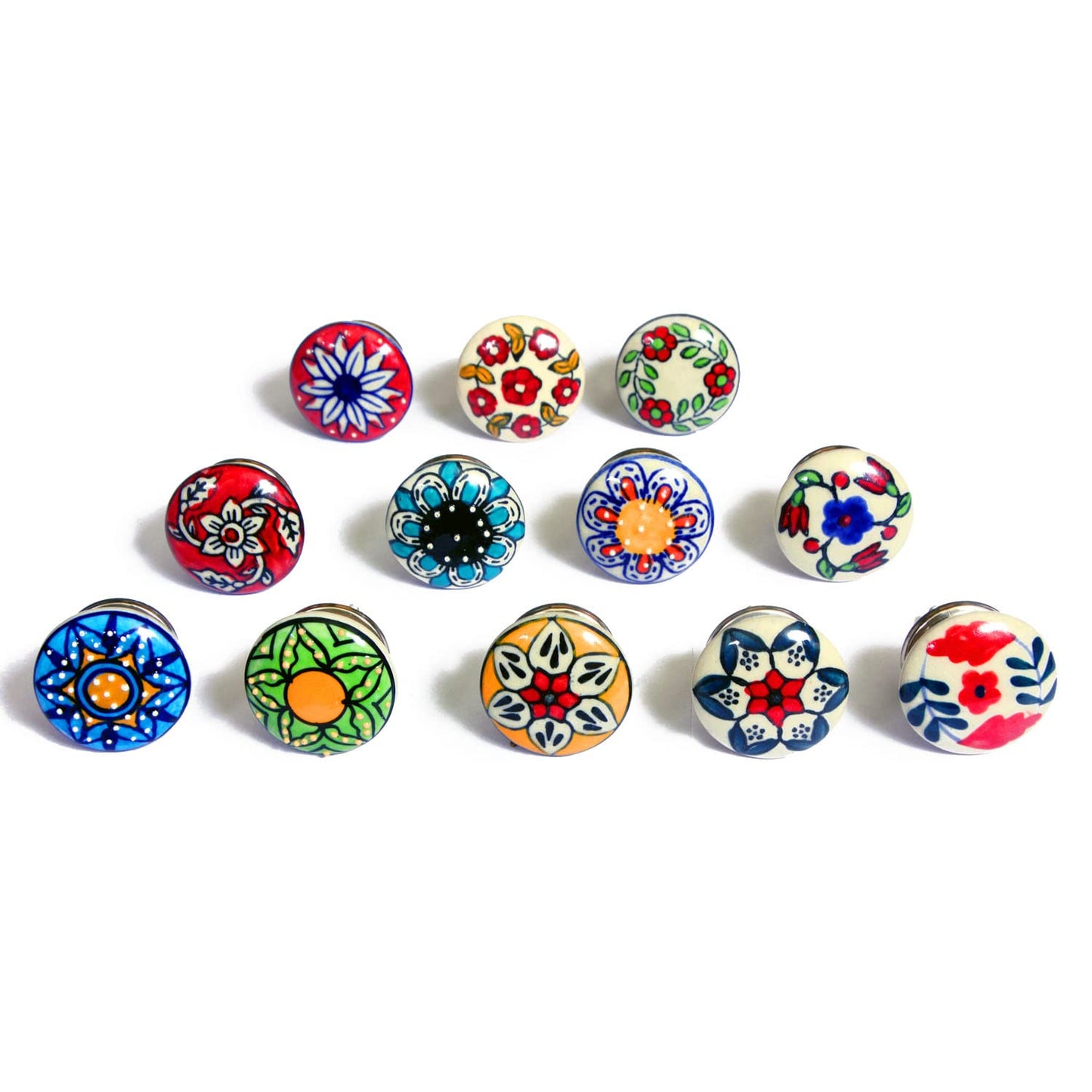 Set de 12 pomos tiradores de cerámica | Diseño flores vintage de colores | Decoración muebles, armarios, cajones.-Nacnic-Nacnic Estudio SL