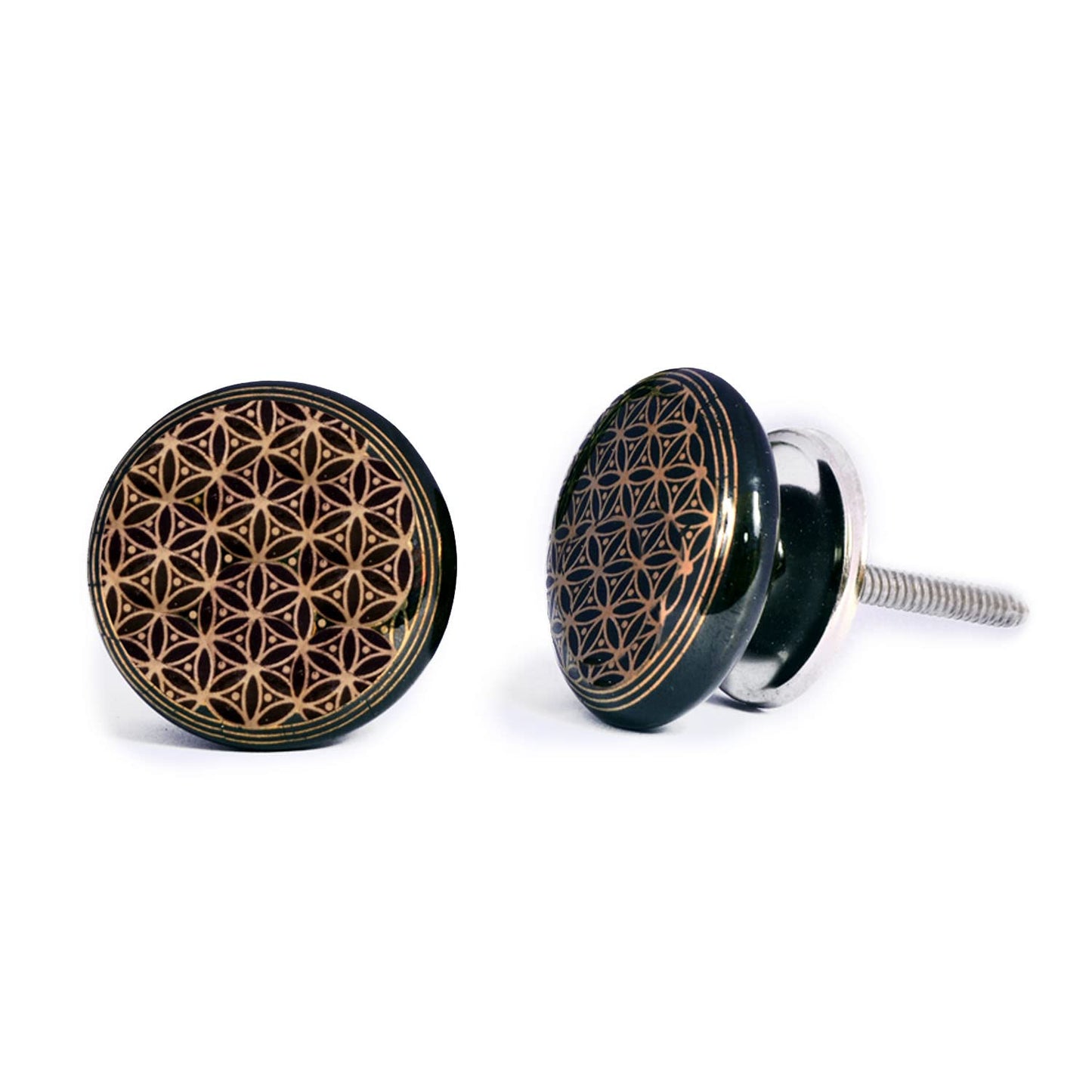 Set de 12 pomos tiradores de cerámica | Diseño geométrico en dorado y negro | Decoración elegante de muebles y armarios.-Nacnic-Nacnic Estudio SL