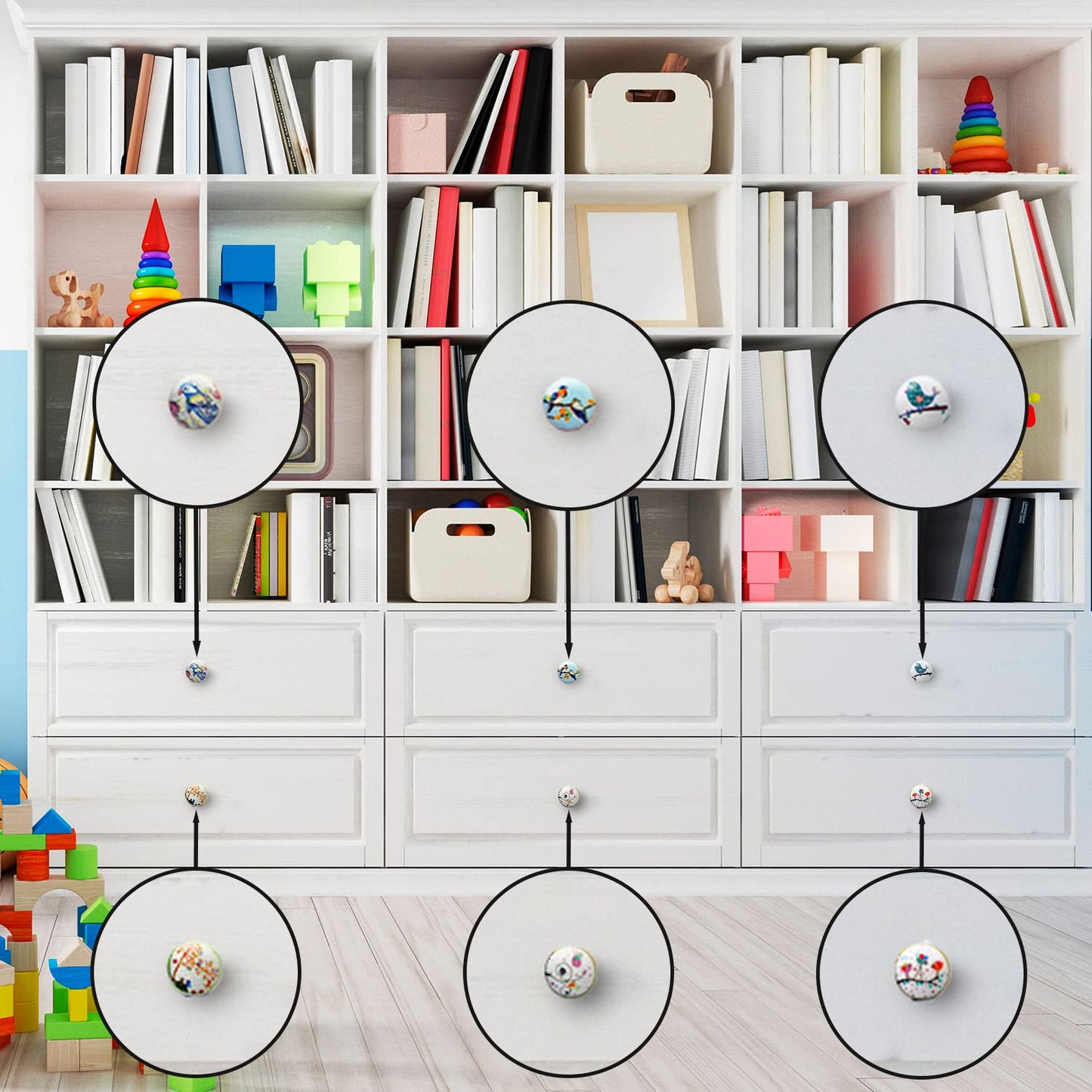 Set de 8 pomos tiradores de cerámica | Diseño pájaros y jardín | Decoración para muebles y habitaciones.-Nacnic-Nacnic Estudio SL