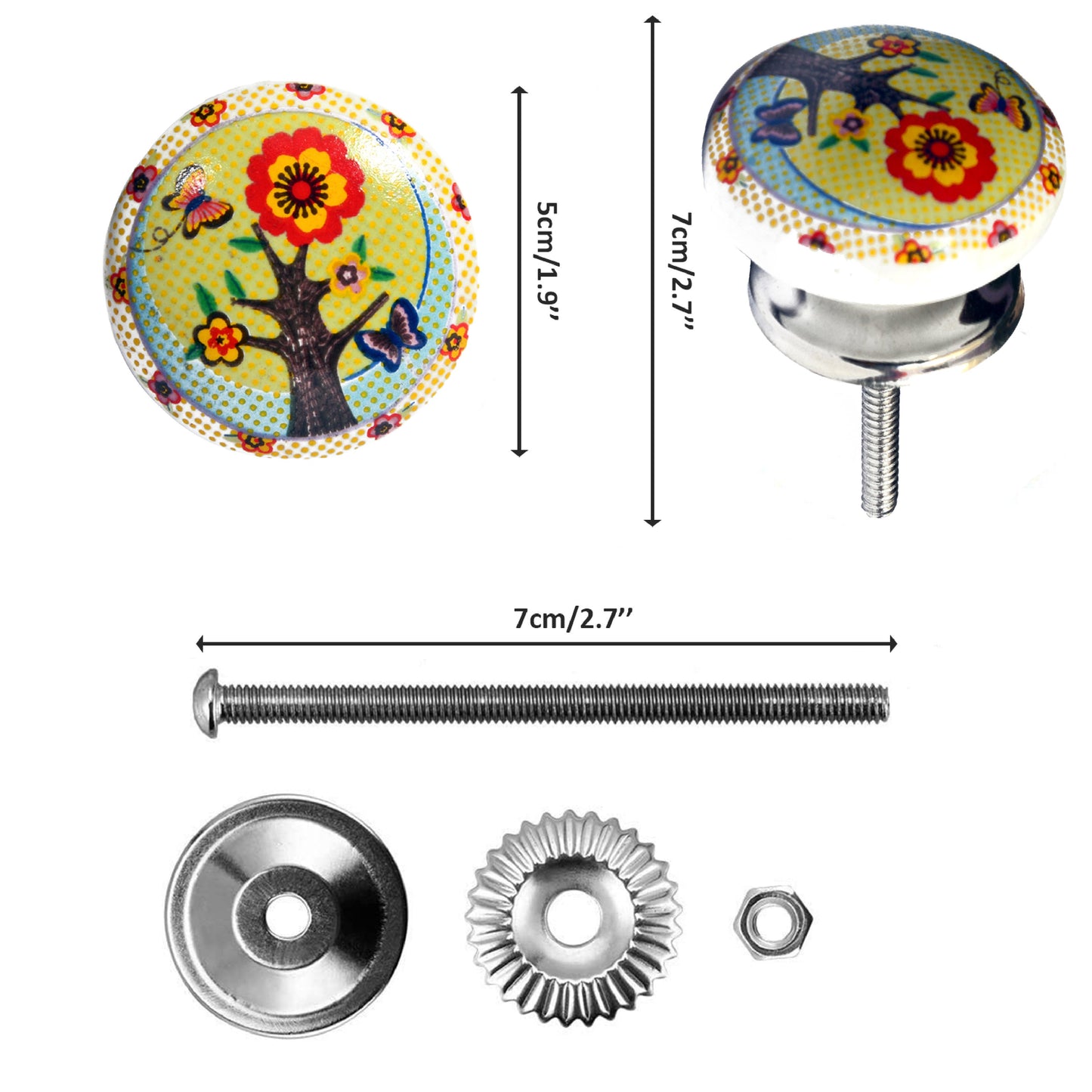 Set de 8 pomos tiradores de cerámica con diseño de pájaros y jardín