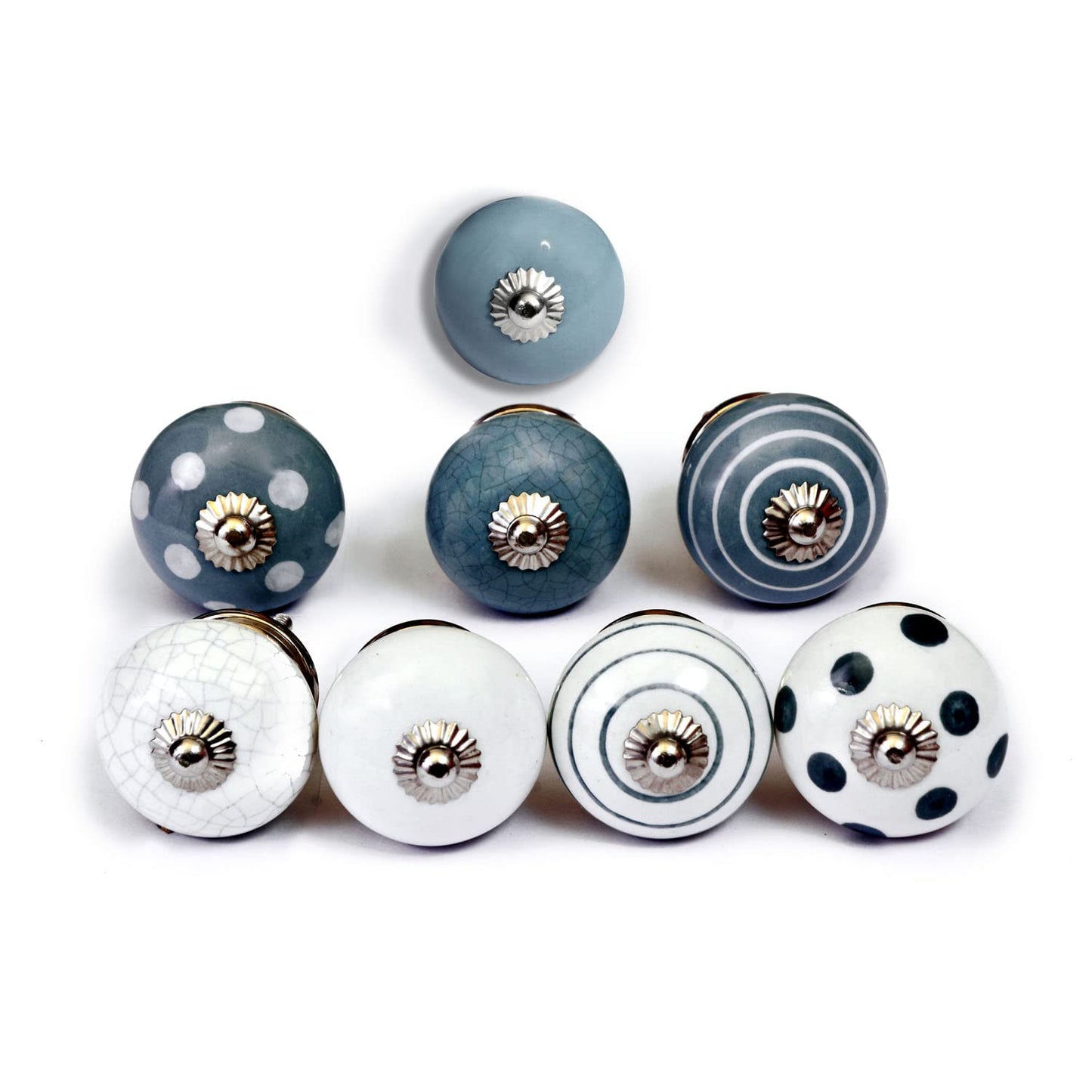 Set de 8 pomos tiradores de cerámica | En colores azul y blanco | Decoración muebles, armarios, habitación infantil.-Nacnic-Nacnic Estudio SL