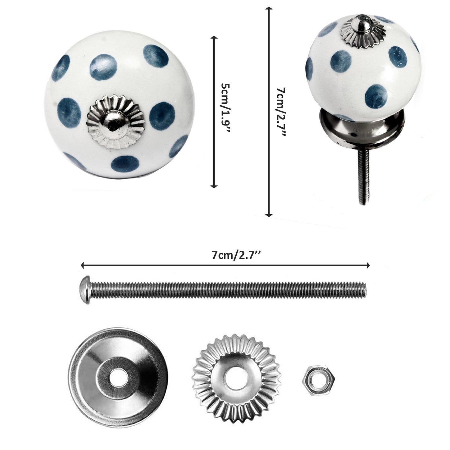 Set de 8 Pomos Tiradores de Cerámica Azul y Blanco para Muebles y Habitación Infantil