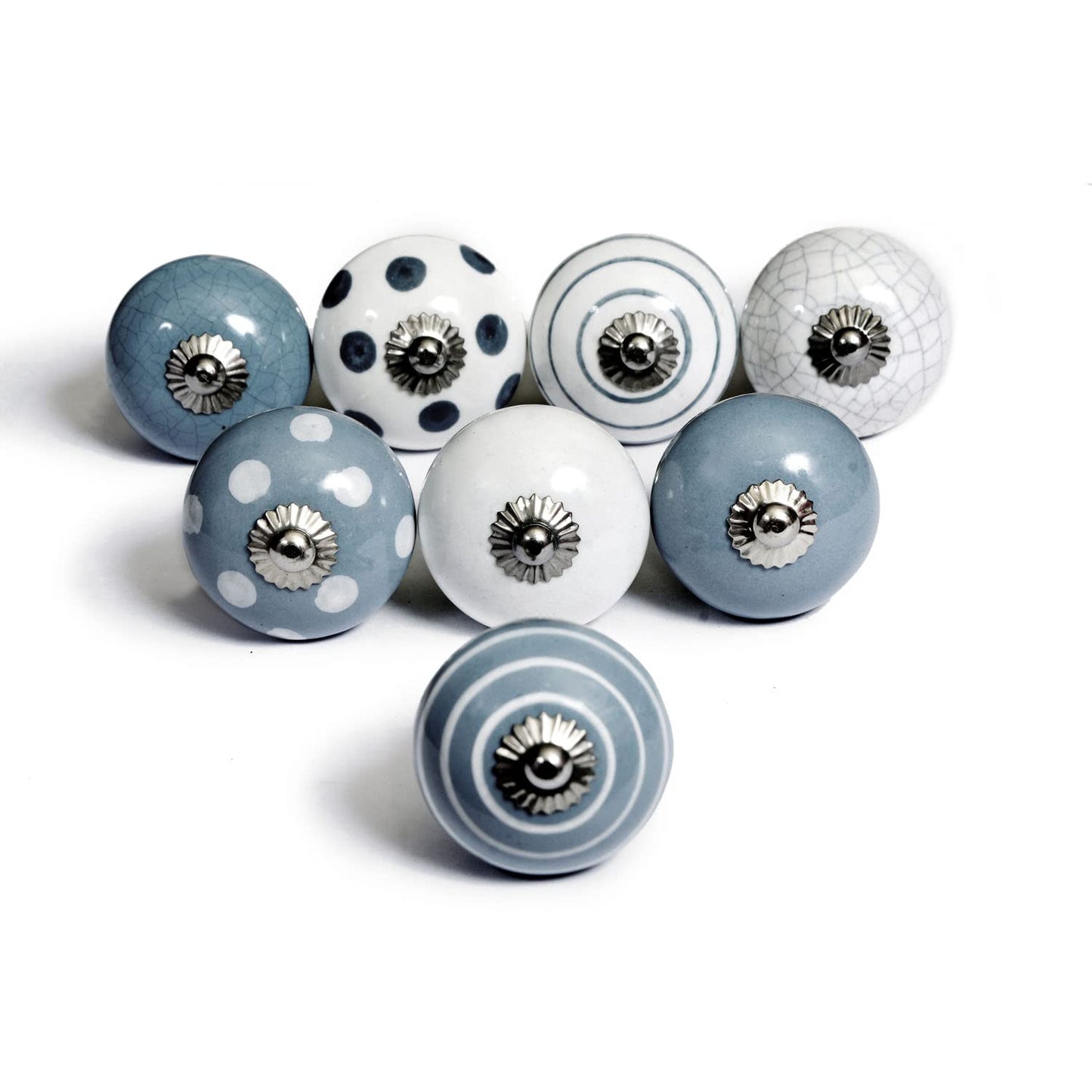 Set de 8 pomos tiradores de cerámica | En colores azul y blanco | Decoración muebles, armarios, habitación infantil.-Nacnic-Nacnic Estudio SL