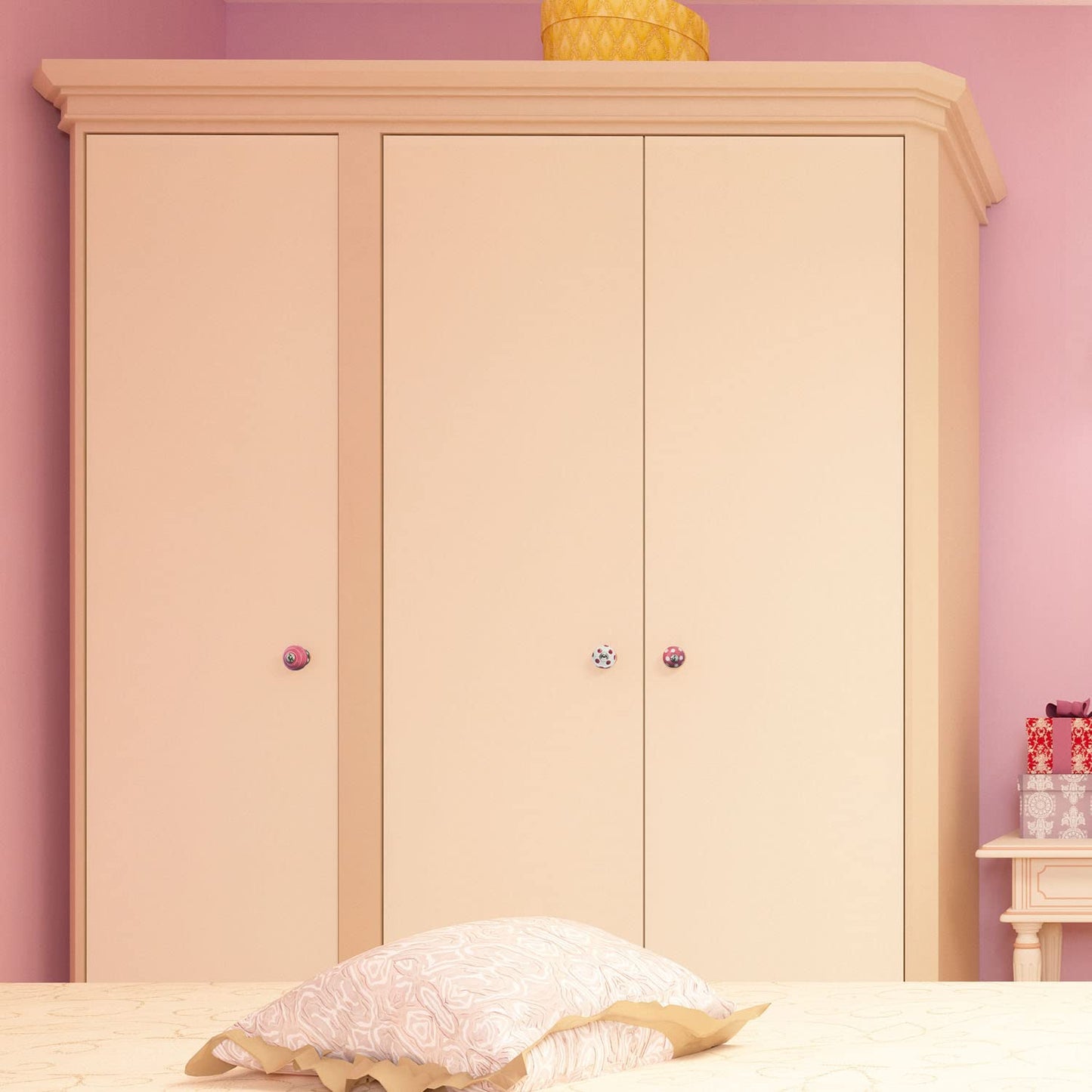 Set de 8 pomos tiradores de cerámica | En colores rosa y blanco | Decoración muebles, armarios, habitación infantil.-Nacnic-Nacnic Estudio SL
