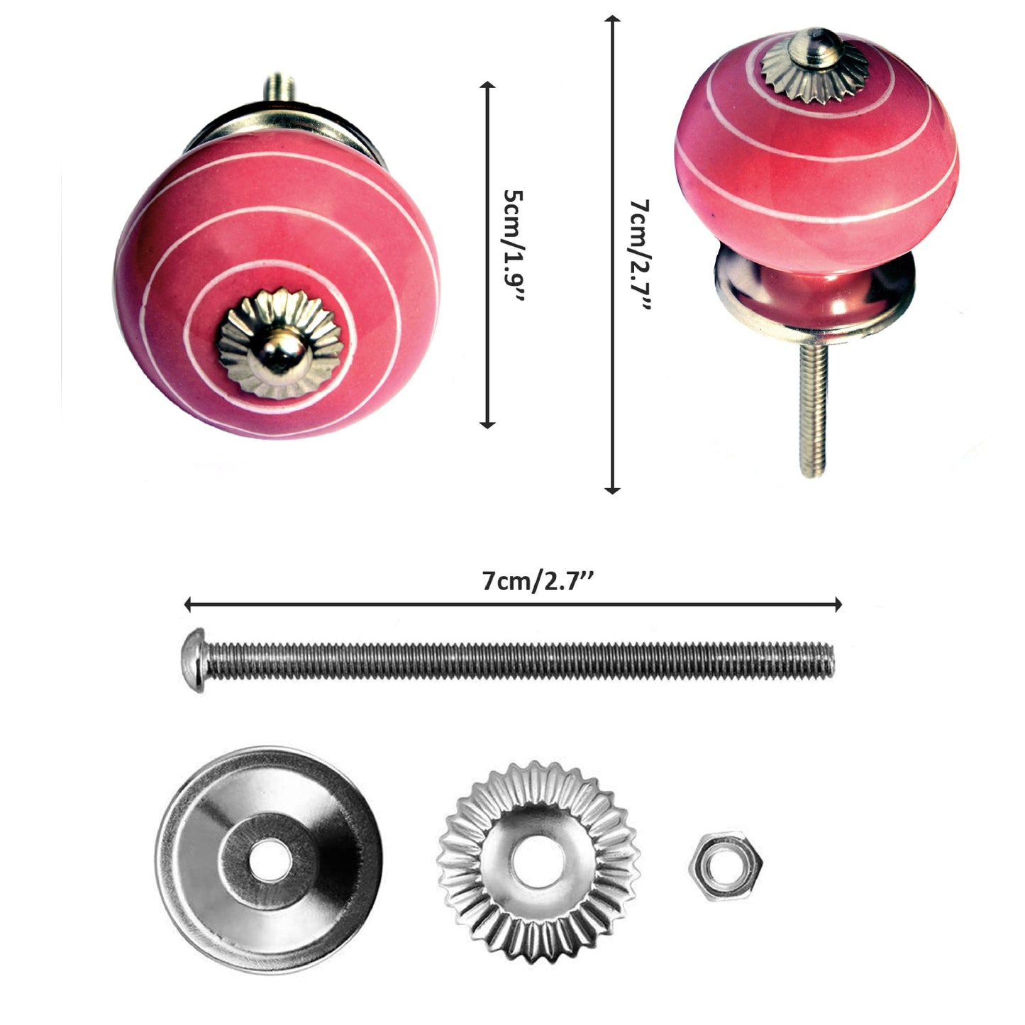 Set de 8 pomos tiradores de cerámica rosa y blanco para muebles y habitación infantil