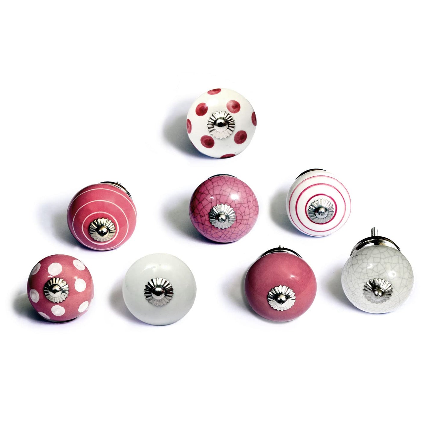 Set de 8 pomos tiradores de cerámica | En colores rosa y blanco | Decoración muebles, armarios, habitación infantil.-Nacnic-Nacnic Estudio SL
