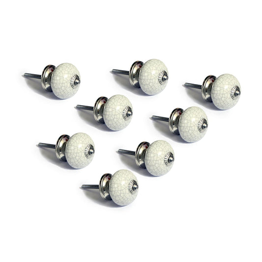 Set de 8 pomos tiradores de cerámica | Diseño craquelado color blanco | Decoración elegante muebles.-Nacnic-Nacnic Estudio SL