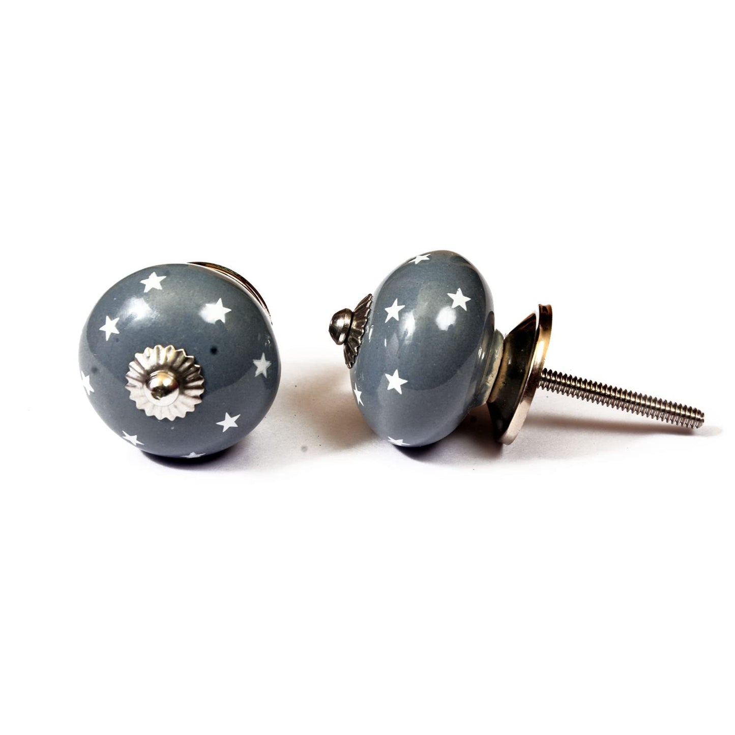 Set de 8 pomos tiradores de cerámica | Diseño estrellas gris y blanco | Decoración muebles, armarios, habitación infantil.-Nacnic-Nacnic Estudio SL