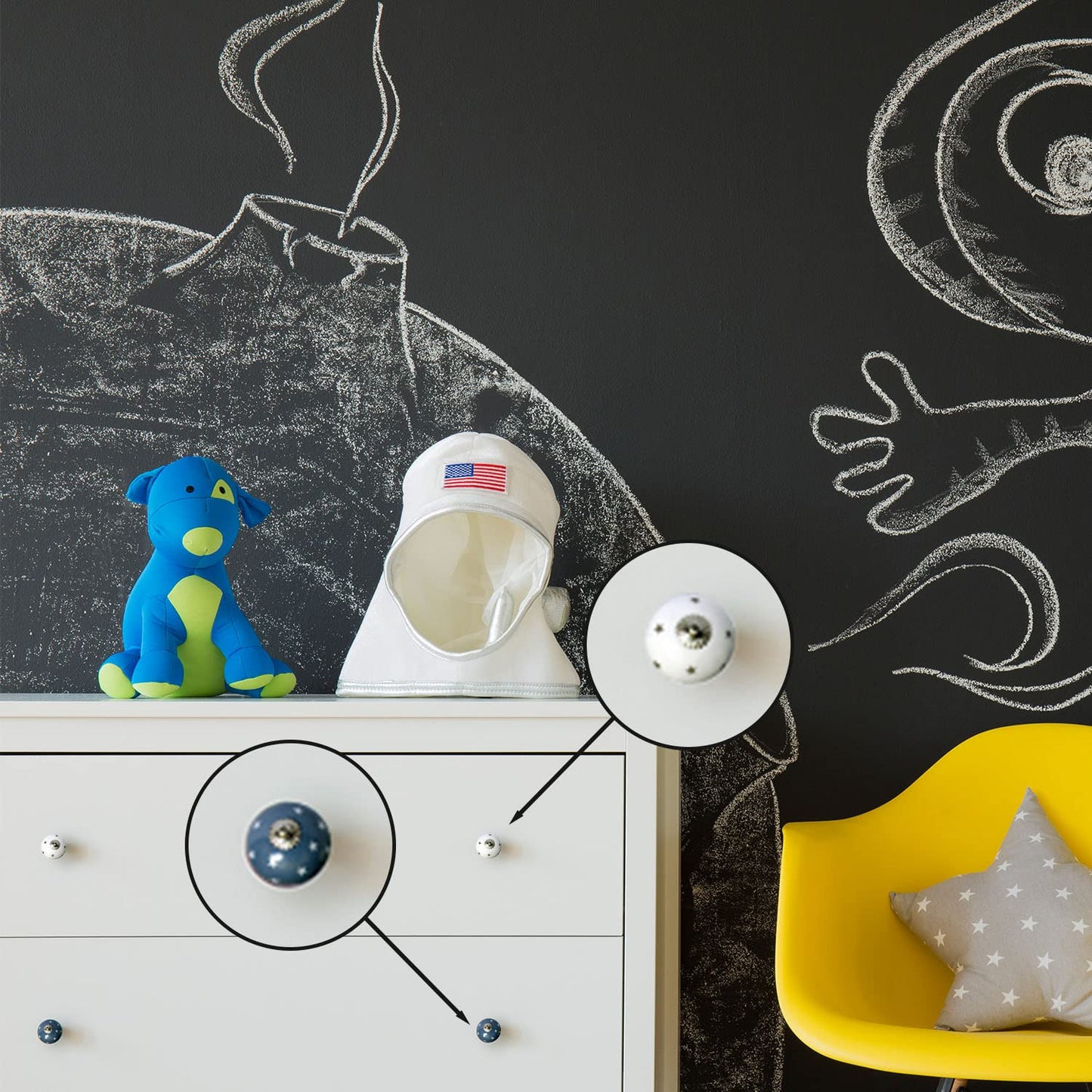 Set de 8 pomos tiradores de cerámica | Diseño estrellas gris y blanco | Decoración muebles, armarios, habitación infantil.-Nacnic-Nacnic Estudio SL