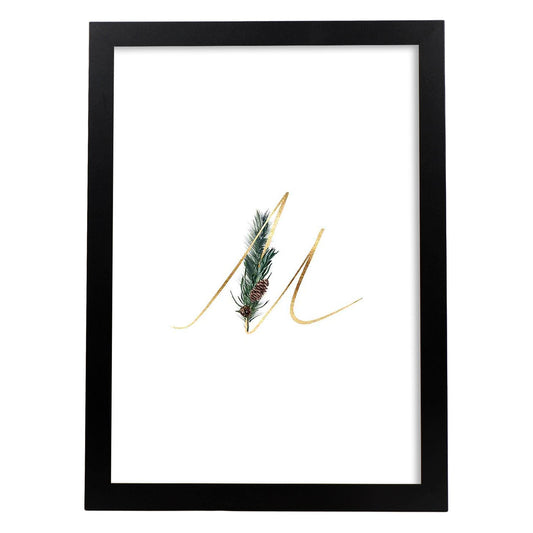 Poster de letra M. Lámina estilo Verde Fino con imágenes del alfabeto.-Artwork-Nacnic-A4-Marco Negro-Nacnic Estudio SL