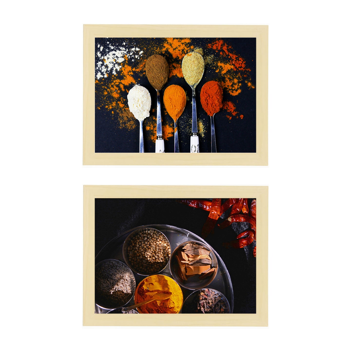 Set de 2 Cuadros de Cocina con Especias Picantes y Condimentos Coloridos de Comida para Cocinar Ilustración Impresa para Decorar Cocina, Despensa, Comedor, Restaurante