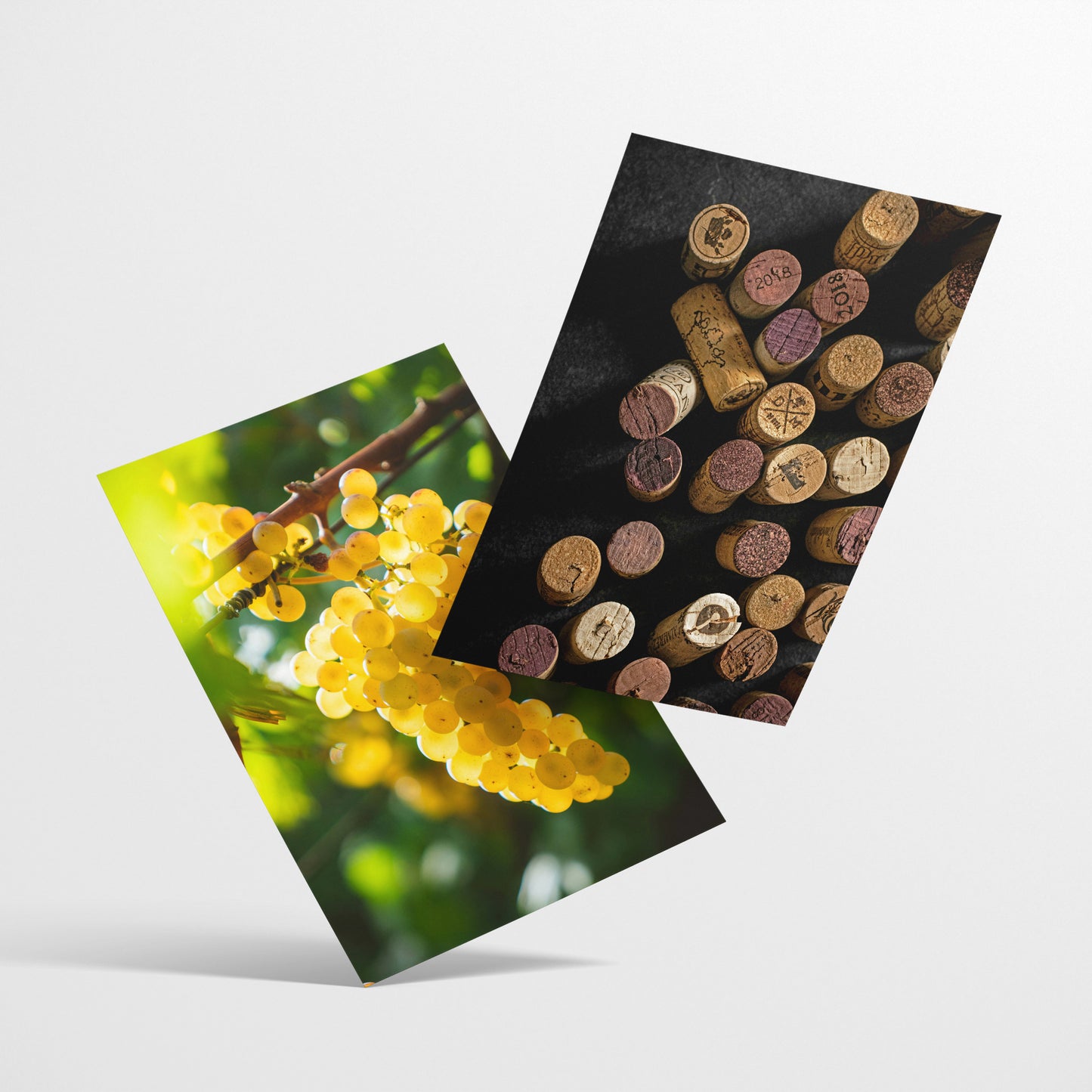 Set de 3 Cuadros de Uvas de Viñedo y Corcho Ilustración impresa en estilo Fotográfico para decorar Cocina, Despensa, Cortijo, Comedor, Restaurante