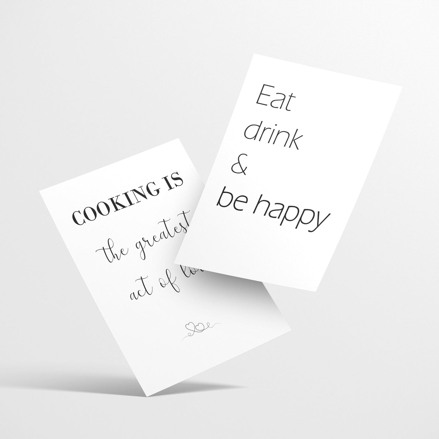 Set de 4 Cuadros Frases de Cocina Mensajes Póster Impresión Ilustración Letreros en Blanco y Negro Estilo moderno para decorar Cocina, Despensa, Comedor, Restaurante