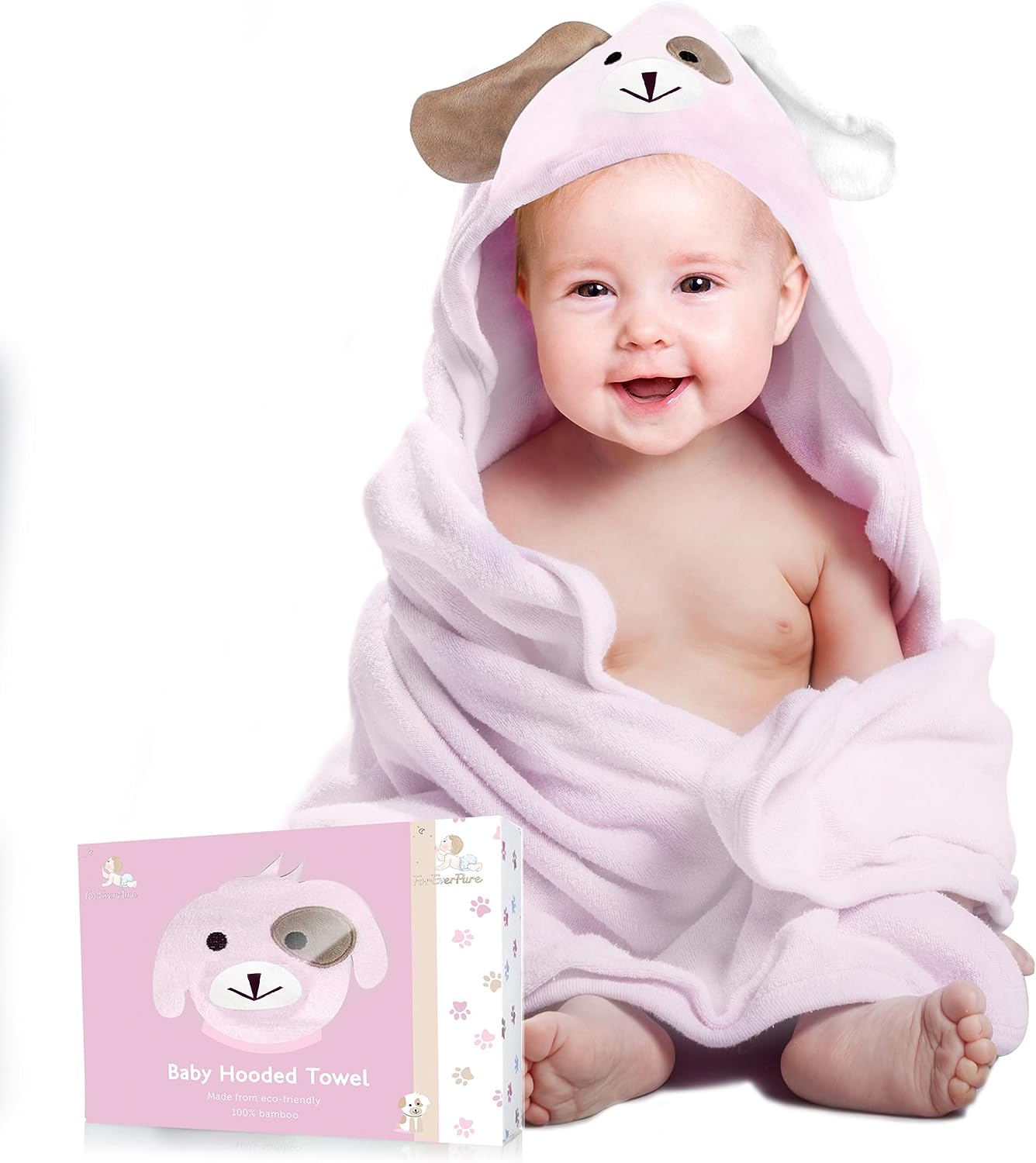 Toalla de Baño con Capucha para Bebé en Bambú Orgánico Rosa