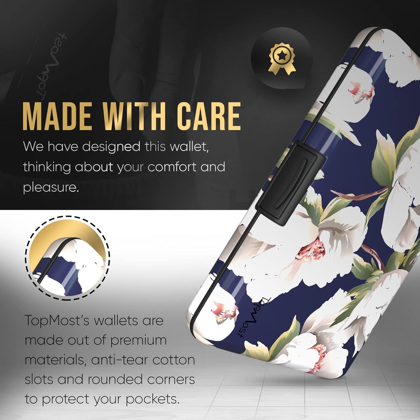 Cartera de Aluminio con Bloqueo RFID y Flores de Peonía para Hombres y Mujeres - Tarjetero y Billetes