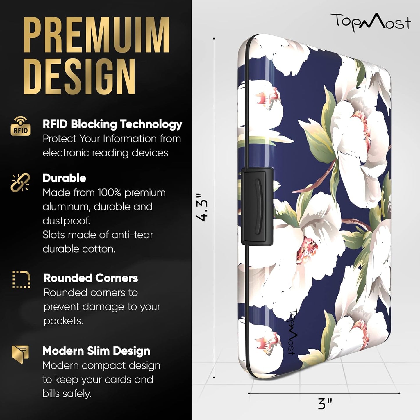 Cartera de Aluminio con Bloqueo RFID y Flores de Peonía para Hombres y Mujeres - Tarjetero y Billetes