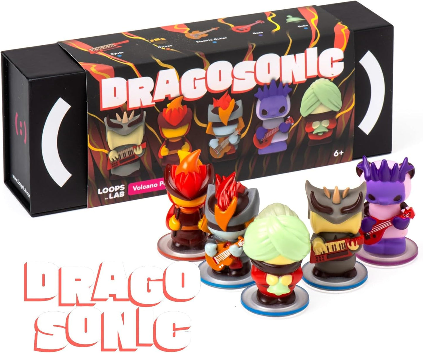 LOOPS Dragosonic - Juego de figuras coleccionables interactivas de Volcano Pop Music Band de 5 piezas