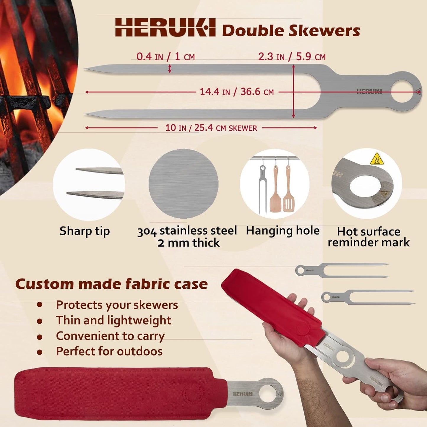 Brochetas de Metal Dobles para Barbacoa y Horno HERUKID