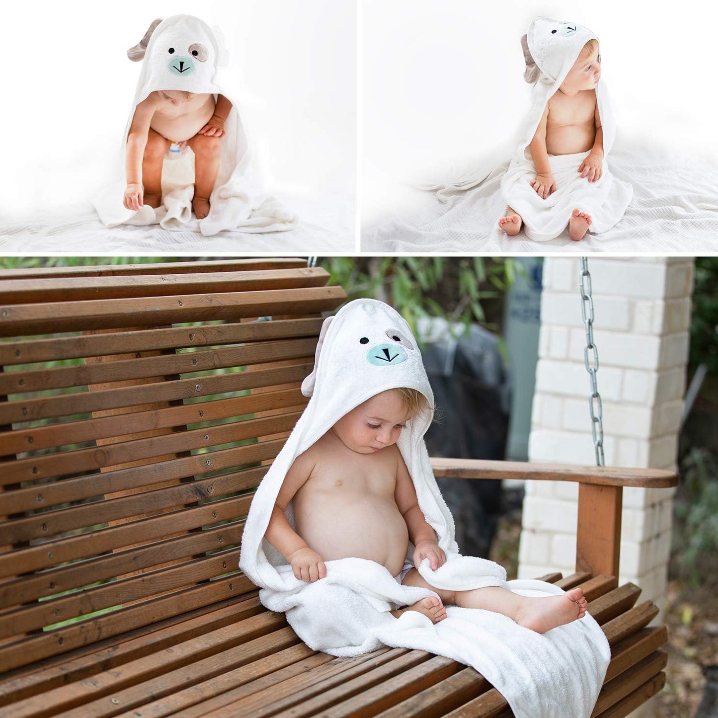 Toalla de bebé con capucha de primera calidad, de viscosa, hecha de bambú, súper absorbente, diseño para niña y niño. Ultra suave, color blanco, extra grande, 35 x 35 pulgadas.