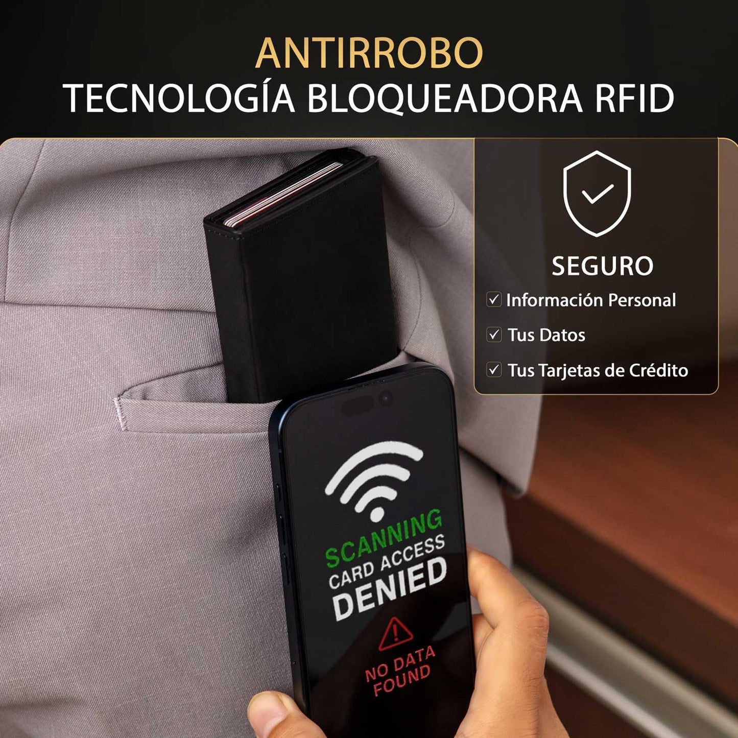 Cartera desplegable de piel auténtica para hombre. Portatarjetas de crédito con bloqueo RFID para hombre. Carteras Ridge para hombre con ventana de identificación. Delgada, minimalista,