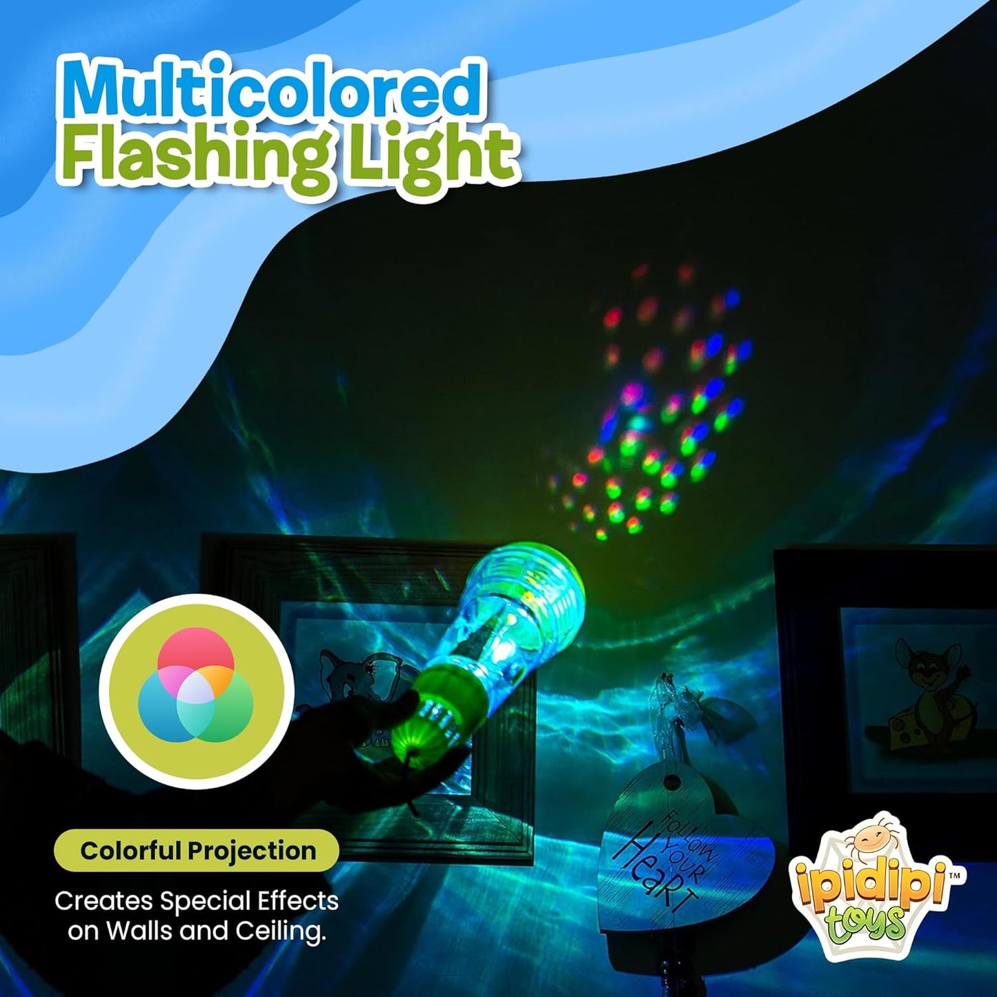 Micrófono Echo de IPIDIPI TOYS para niños: regalo de Navidad, micrófono mágico para niños pequeños con luz intermitente multicolor, juguetes de terapia del habla y micrófono de juguete de regalo retro para niños (azul/amarillo)