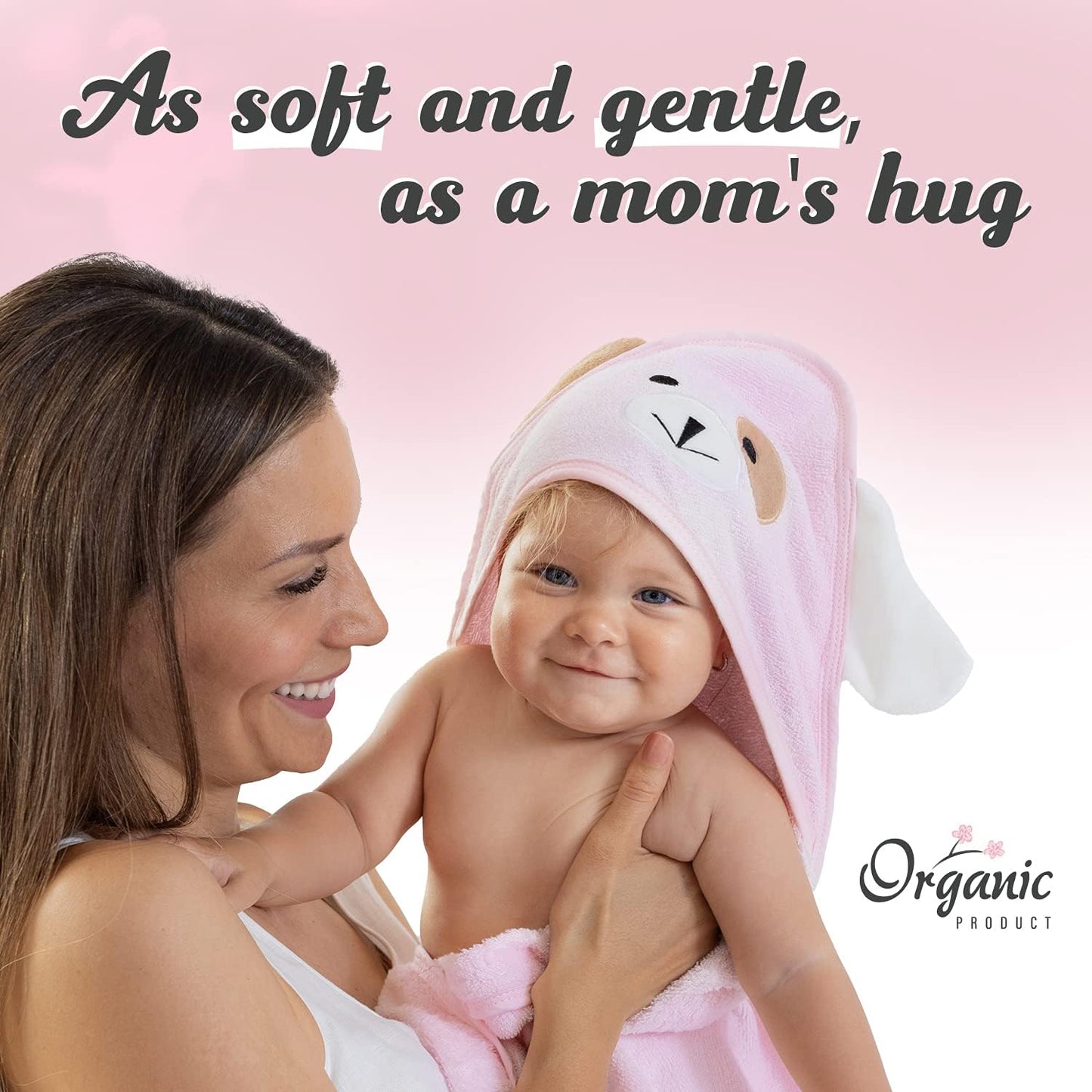 Toalla de Baño con Capucha para Bebé en Bambú Orgánico Rosa