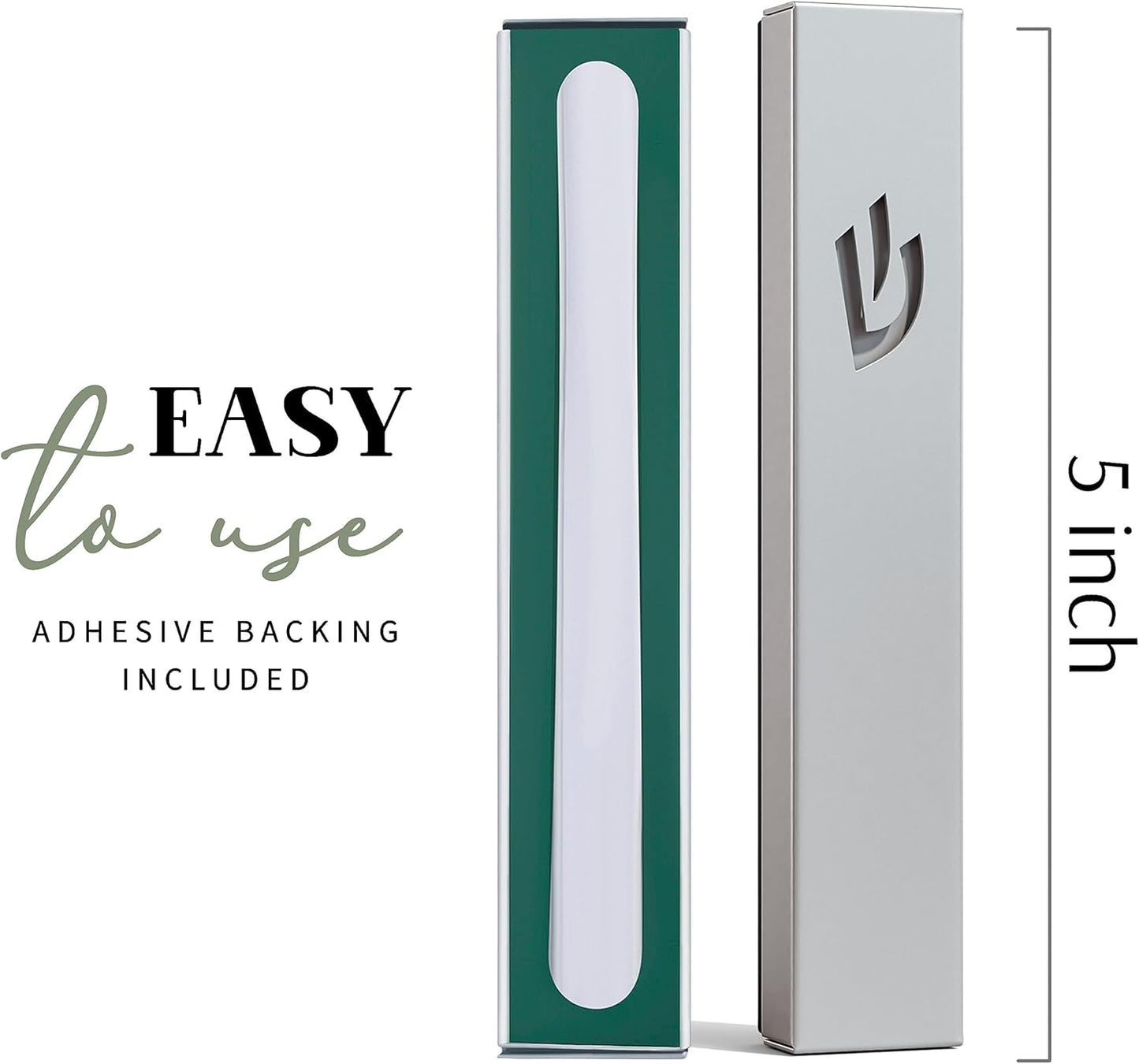 SURI Classic Mezuzah - Estuche autoadhesivo Nirosta plateado de 5 pulgadas con pergamino no kosher | Mezuzá judía moderna para interiores y exteriores, caja de regalo de Judaica incluida