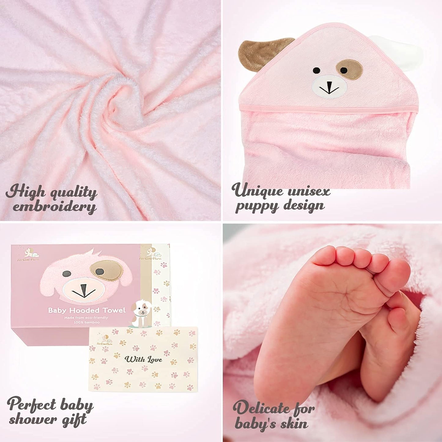 Toalla de Baño con Capucha para Bebé en Bambú Orgánico Rosa