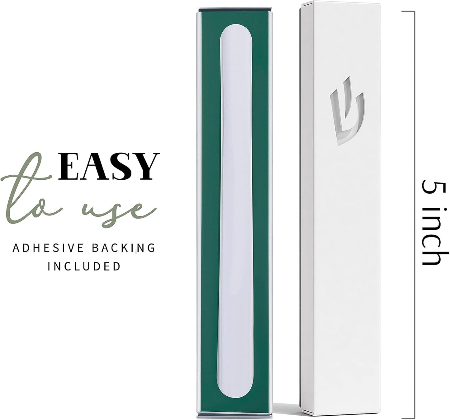Funda clásica Mezuzah para interiores y exteriores | Mezuzah autoadhesiva blanca de 5 pulgadas con un pergamino no kosher y una caja de regalo | Funda judía contemporánea de Mezuzah Judaica regalo