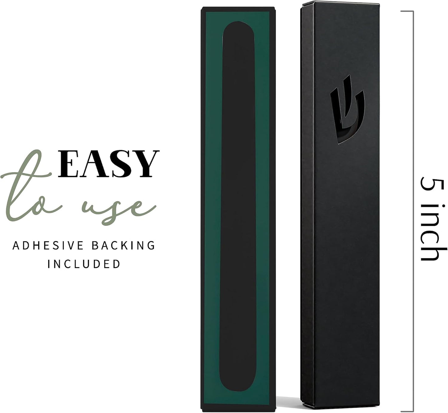 SURI Mezuzah clásica para puerta, funda autoadhesiva de Nirosta negra de 5 pulgadas con pergamino no kosher | Mezuzá judía moderna para interiores y exteriores, caja de regalo de Judaica incluida