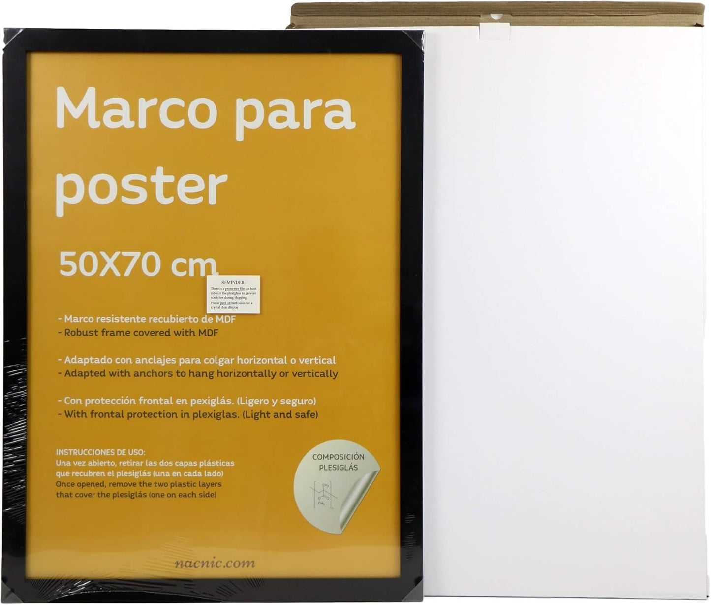 Nacnic - Pack 3 Marcos - Madera Mdf Negro y Vidrio Acrílico - 50x70 Cm Extra Grande - Fotografía, Láminas, Decoración Mural para Salón y Dormitorio