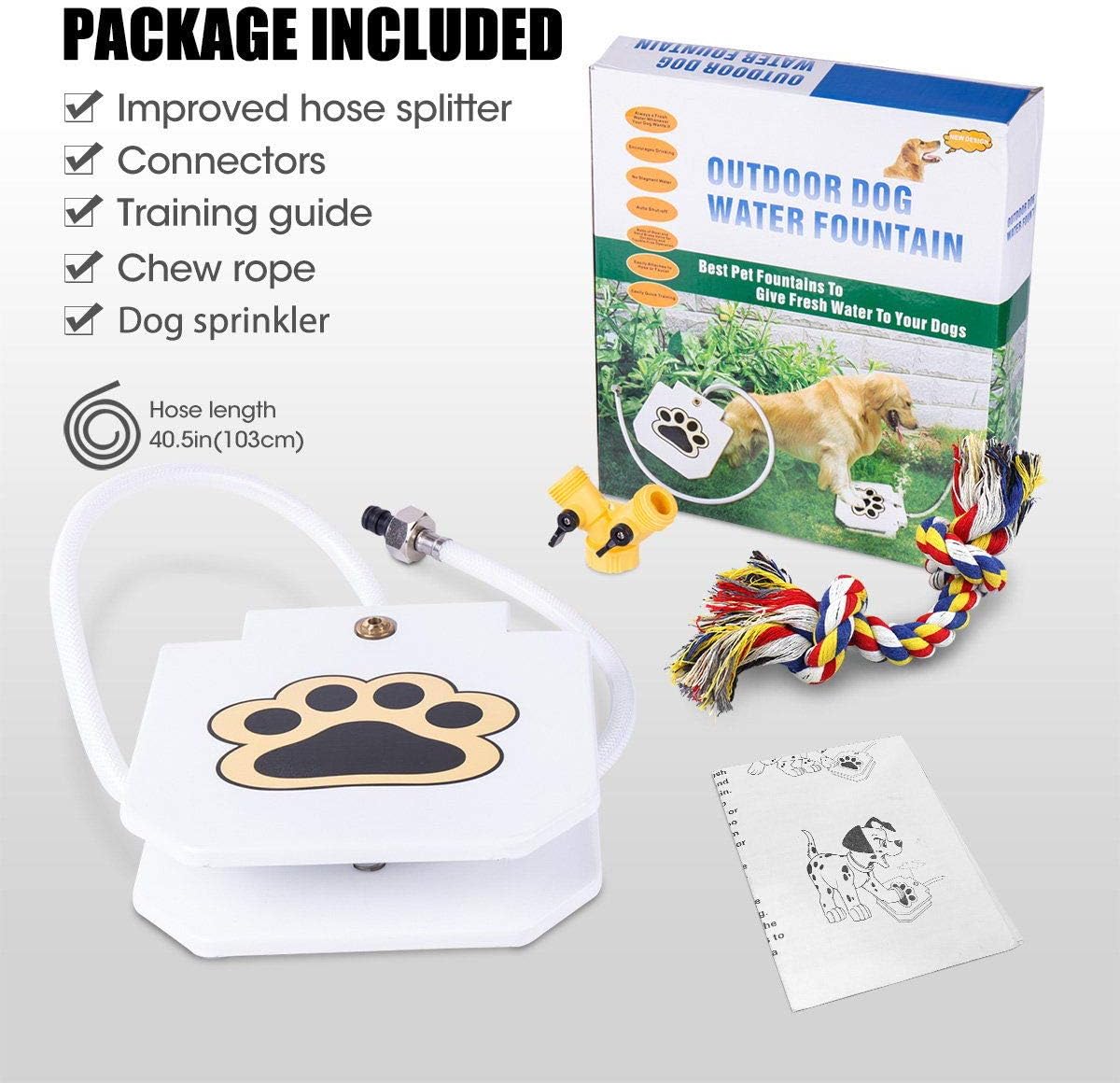 BACOENG Bebedero para Perros Grandes, Fuente Agua Perro de Fácil Activación con Juguete de Cuerda, Juego de Válvulas Mejorado en Cobre