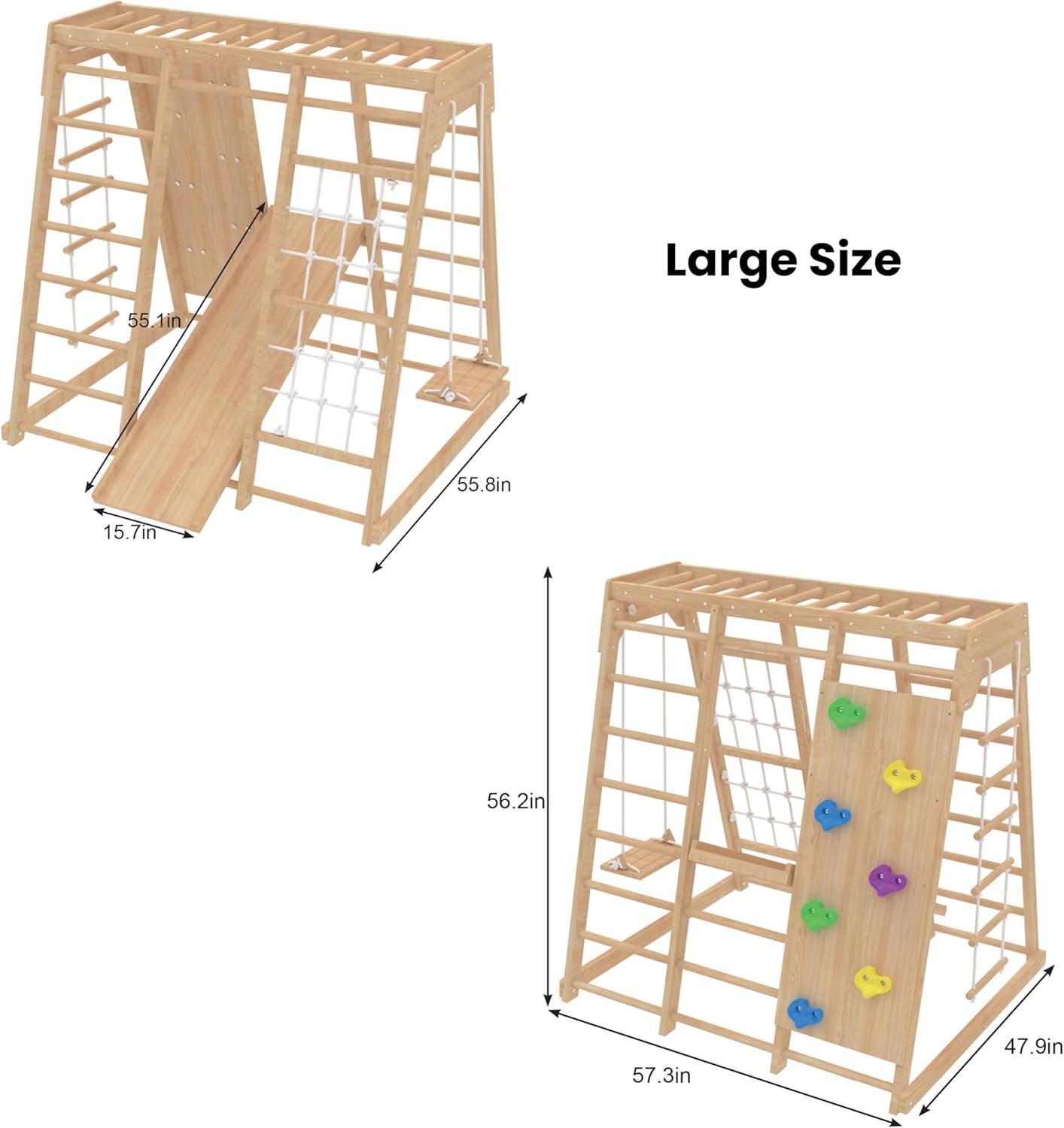 Gimnasio de jungla para juegos de interior Avenlur – Magnolia, parque infantil interior de madera Montessori 6 en 1 para niños de 2 a 6 años – Juguetes Waldorf, escalera de cuerda, columpio de interior, tobogán para bebés, muro de escalada, etc.