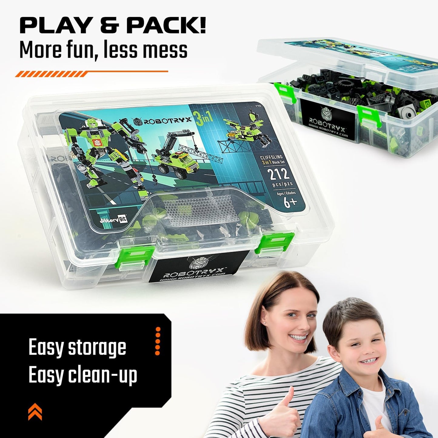 Jitterygit Juguete de construcción de robots para niños, regalo STEM perfecto para constructores de 6, 7, 8, 9 y 10 años, CliffSling verde (212 piezas) Robotryx