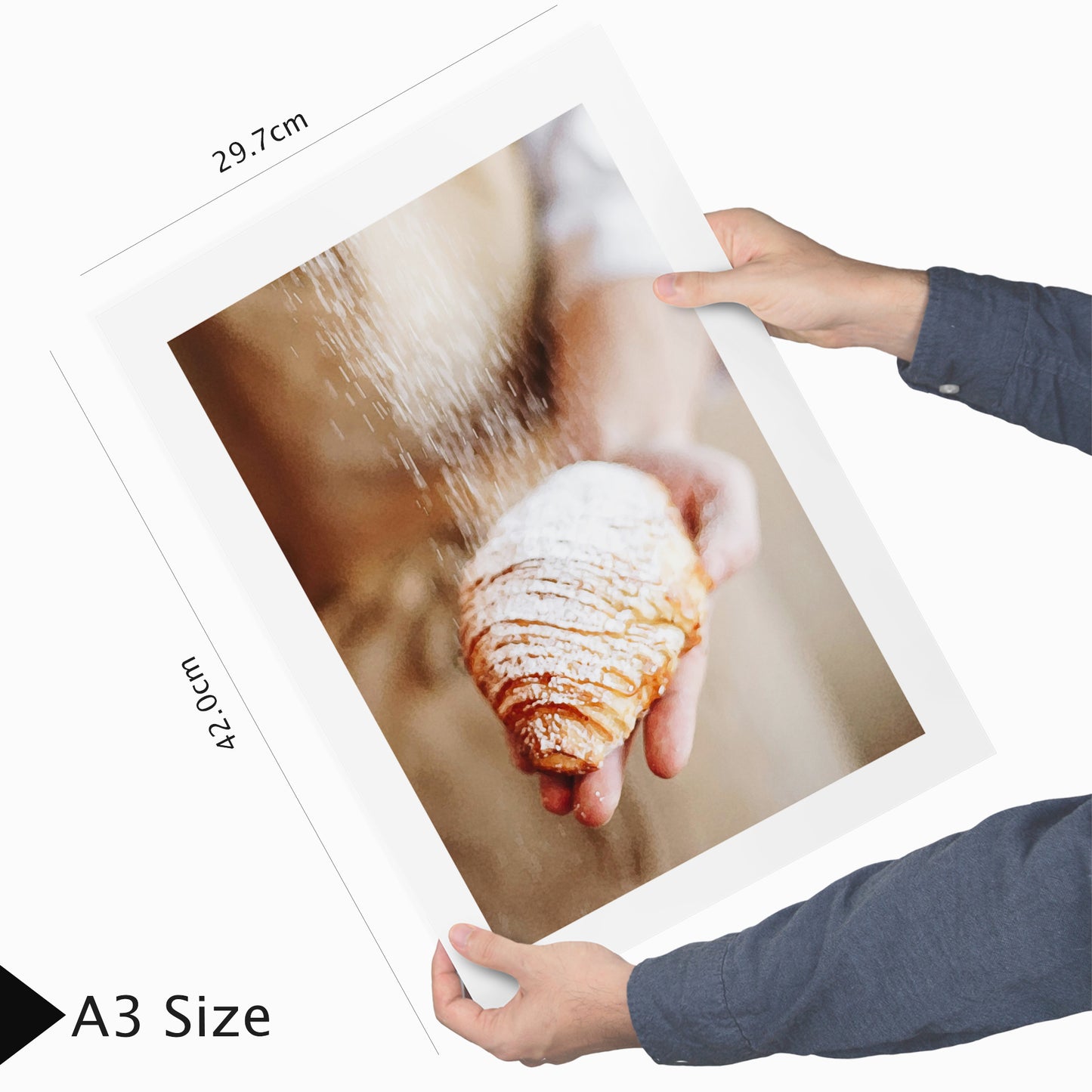 Set de 2 Cuadros Desayuno Croissant Café Ilustración impresa en estilo Fotográfico para decorar las paredes de Cocina, Panadería, Despensa, Comedor, Restaurante, Cafetería