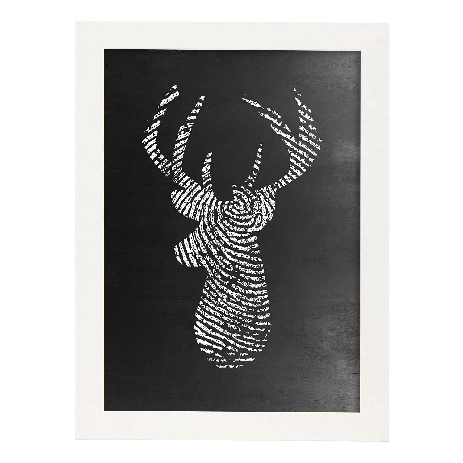 Lámina blanco y negro Ciervo deer en Poster con fondo negro estilo pizarra. Papel 250 gr y tintas de alta calidad.-Artwork-Nacnic-A3-Marco Blanco-Nacnic Estudio SL