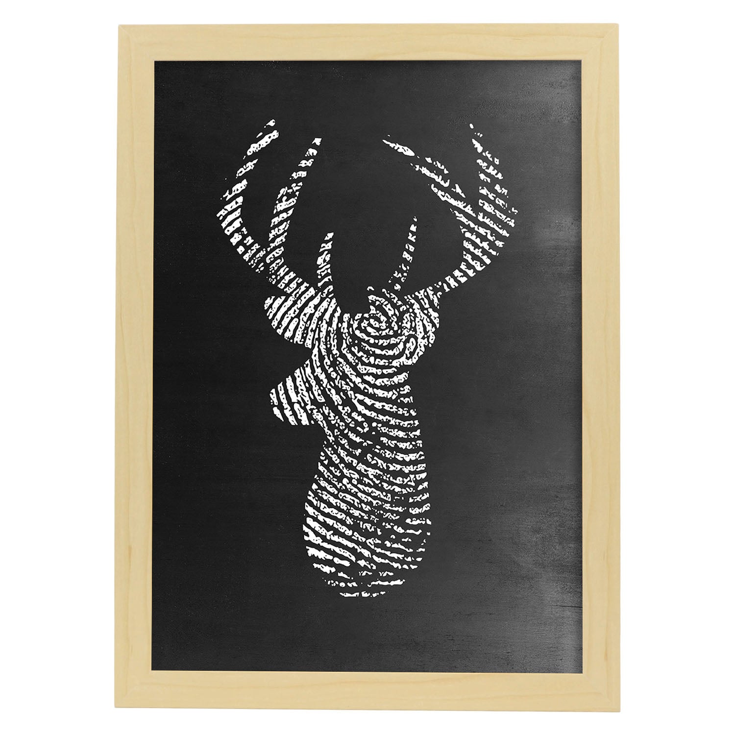 Lámina blanco y negro Ciervo deer en Poster con fondo negro estilo pizarra. Papel 250 gr y tintas de alta calidad.-Artwork-Nacnic-A4-Marco Madera clara-Nacnic Estudio SL