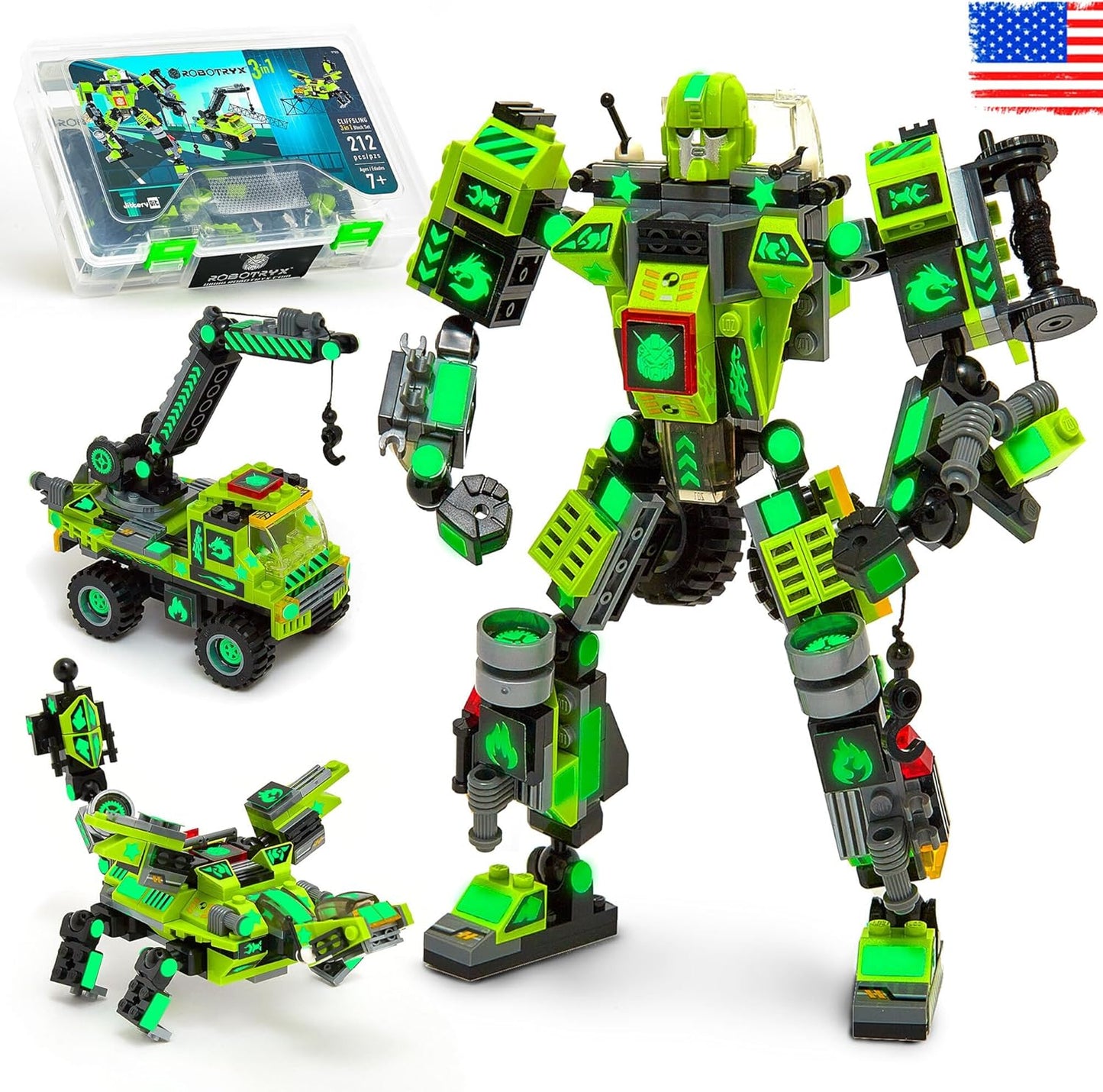 Jitterygit Juguete de construcción de robots para niños, regalo STEM perfecto para constructores de 6, 7, 8, 9 y 10 años, CliffSling verde (212 piezas) Robotryx