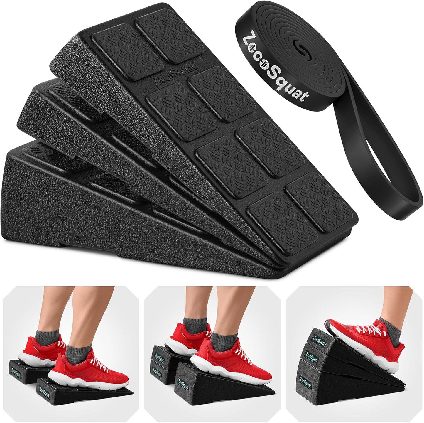Juego de 3 Cuñas para Sentadillas – Bloques de Cuña con Capacidad de 236 kg – Tabla Inclinada para Estiramiento de Pantorrillas – Plataforma Inclinada para Gemelos – Bloques de Yoga