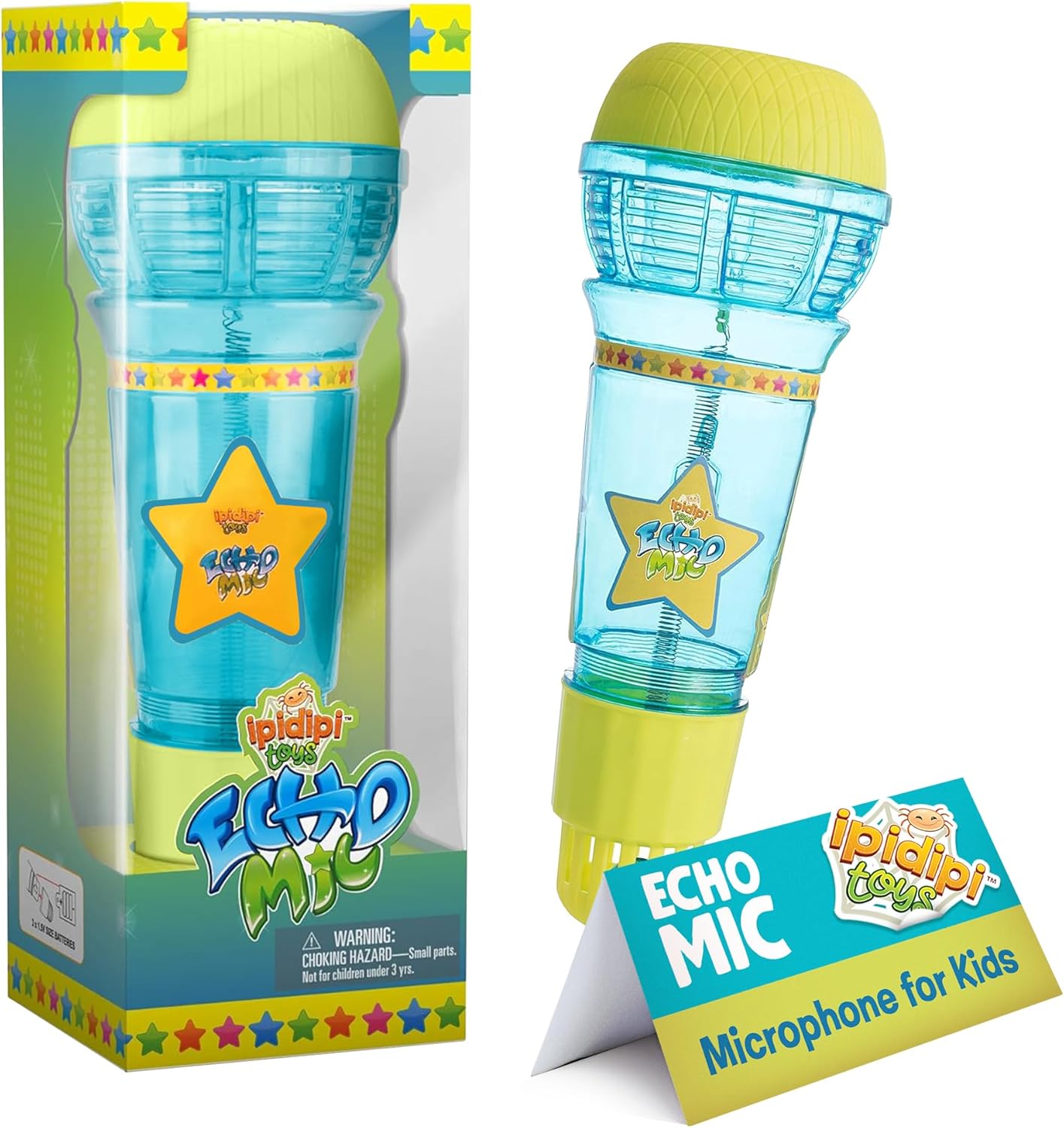 Micrófono Echo de IPIDIPI TOYS para niños: regalo de Navidad, micrófono mágico para niños pequeños con luz intermitente multicolor, juguetes de terapia del habla y micrófono de juguete de regalo retro para niños (azul/amarillo)