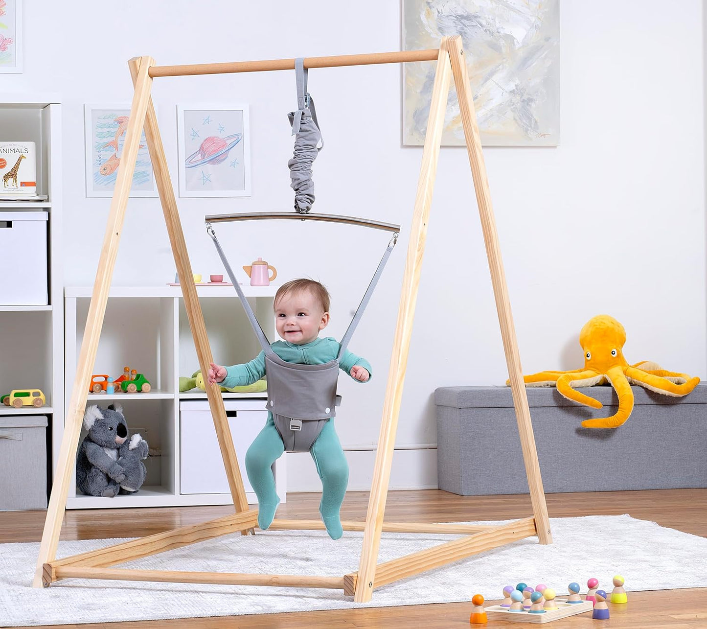 Hamaca plegable Avenlur Tulip con soporte para bebés - Hamaca autoportante para niños de 6 meses a 3 años - Asiento tipo hamaca (gris)