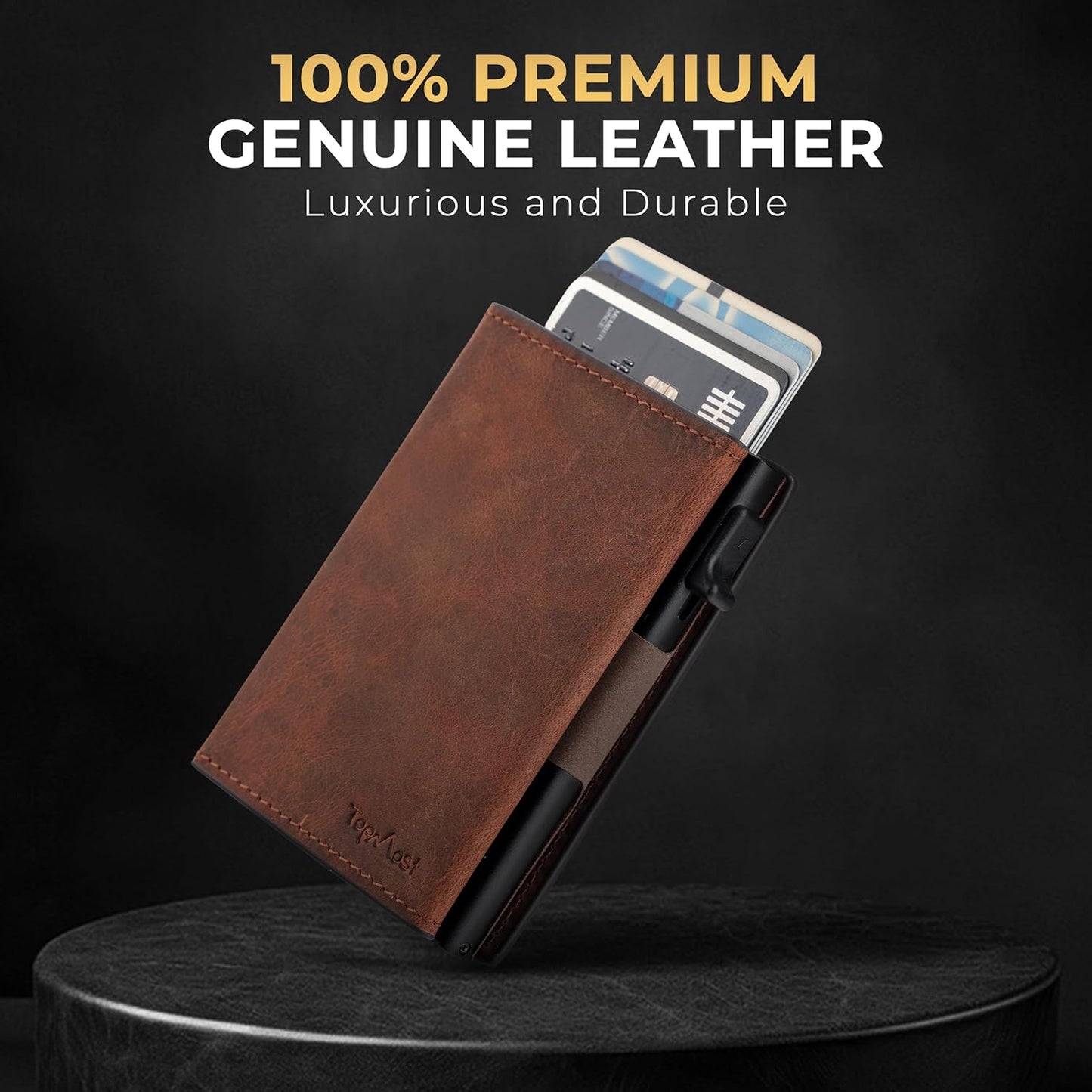 Cartera desplegable de piel auténtica para hombre. Portatarjetas de crédito con bloqueo RFID para hombre. Carteras Ridge para hombre con ventana de identificación. Delgada, minimalista,