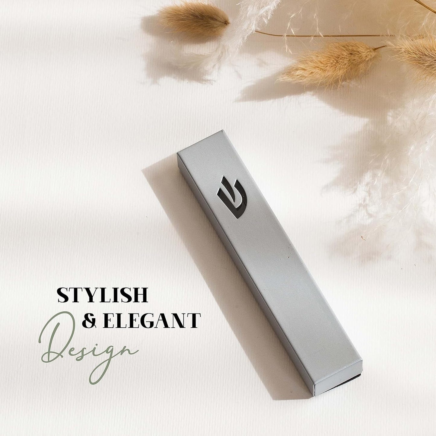 SURI Classic Mezuzah - Estuche autoadhesivo Nirosta plateado de 5 pulgadas con pergamino no kosher | Mezuzá judía moderna para interiores y exteriores, caja de regalo de Judaica incluida