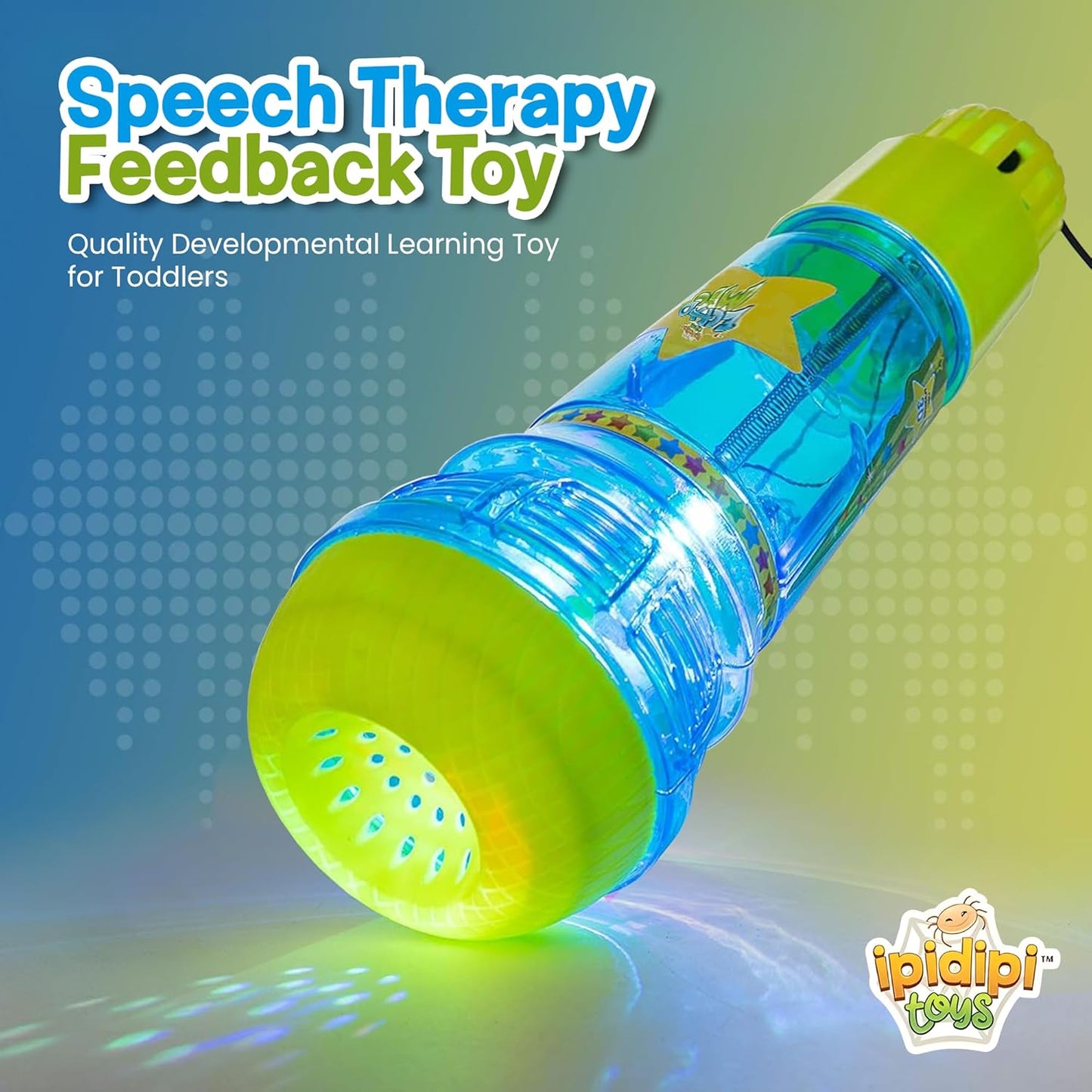 Micrófono Echo de IPIDIPI TOYS para niños: regalo de Navidad, micrófono mágico para niños pequeños con luz intermitente multicolor, juguetes de terapia del habla y micrófono de juguete de regalo retro para niños (azul/amarillo)