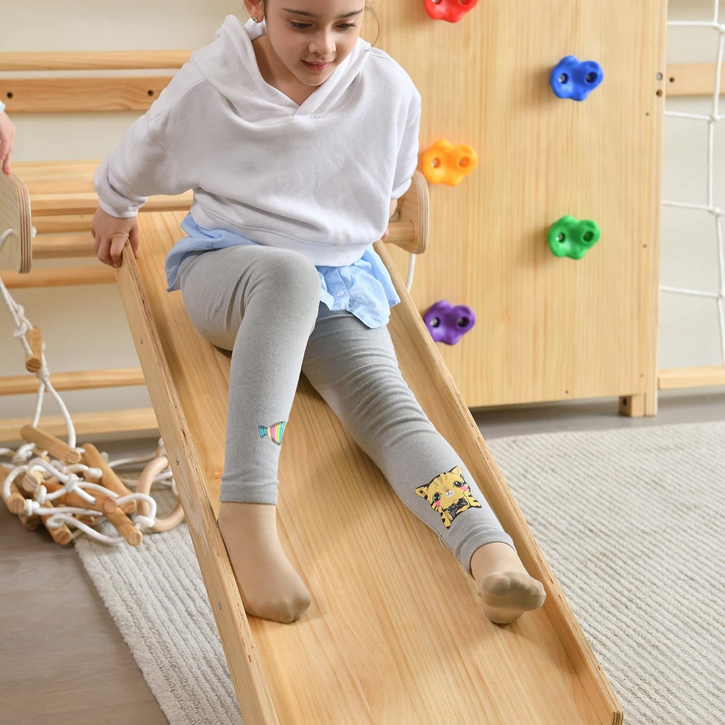 Gimnasio de pared con escalera sueca 9 en 1 de nogal Avenlur