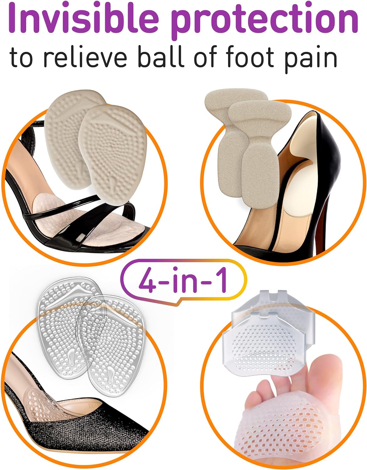 Almohadillas de Gel para Zapatos de Mujer Dooxas - Paquete 4