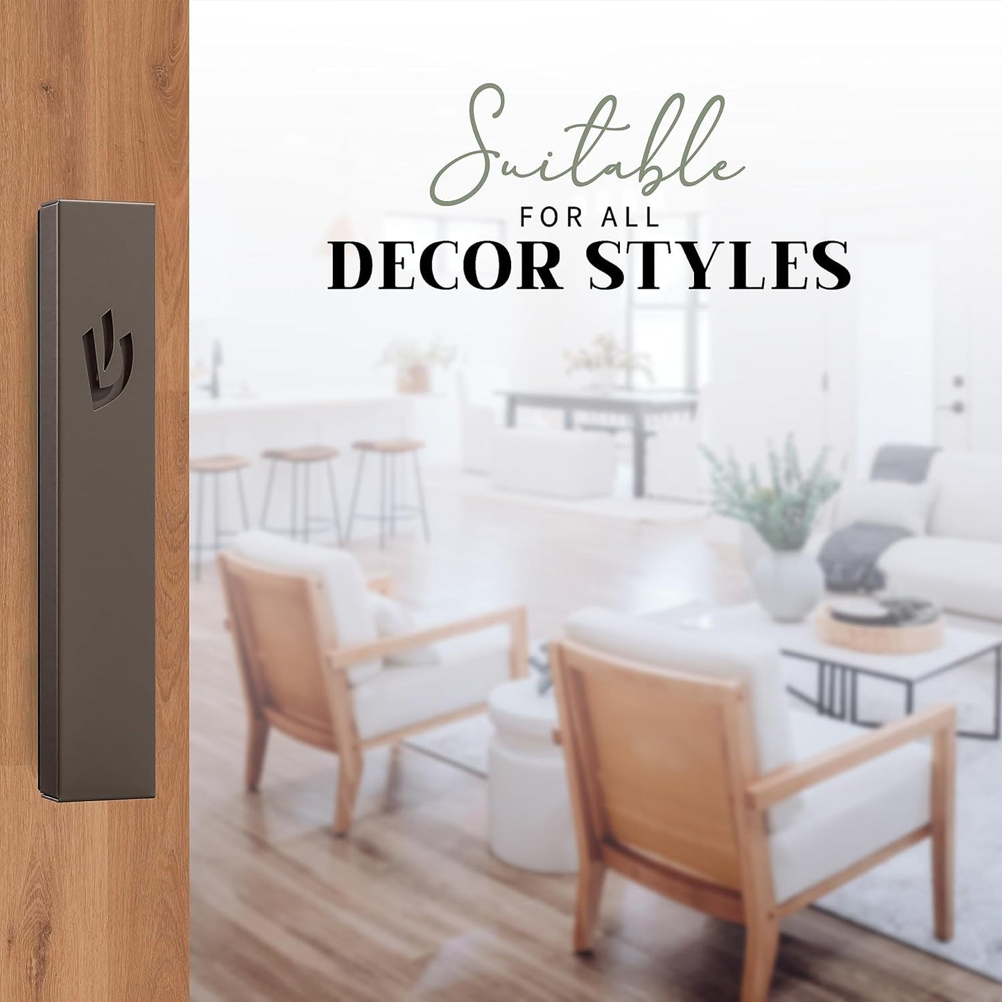 SURI Mezuzah clásica para puerta, caja de mezuzá autoadhesiva Nirosta gris oscuro de 5 pulgadas con pergamino no kosher | Mezuzá judía moderna para interiores y exteriores, caja de regalo de Judaica
