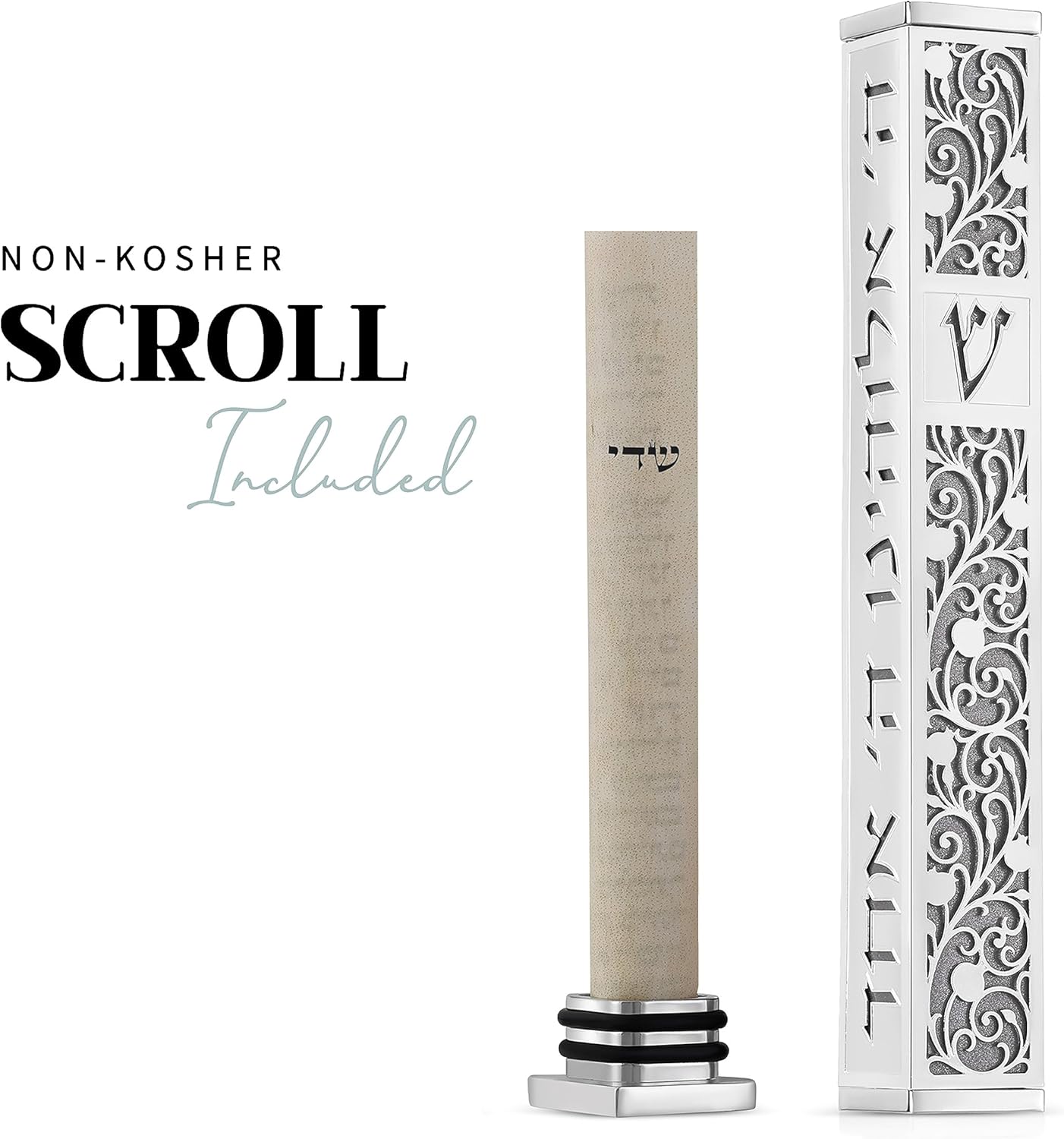 SURI Mezuzah para puerta con diseño de Jerusalén, estilo contemporáneo de mezuzá judío plateado y dorado de 5 pulgadas, incluye adhesivo Mezuzah para una fácil instalación, caja de regalo y pergamino no