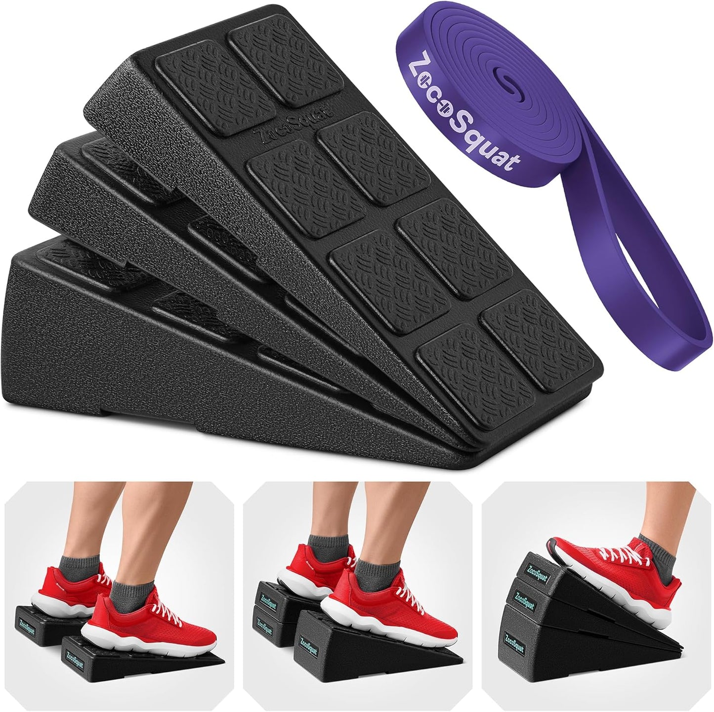 Juego de 3 Cuñas para Sentadillas – Bloques de Cuña con Capacidad de 236 kg – Tabla Inclinada para Estiramiento de Pantorrillas – Plataforma Inclinada para Gemelos – Bloques de Yoga