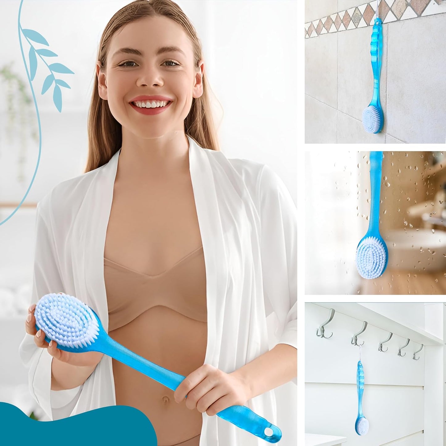 Cepillo corporal de baño - Cepillo de ducha de mango largo exfoliante para espalda, cuerpo y pies